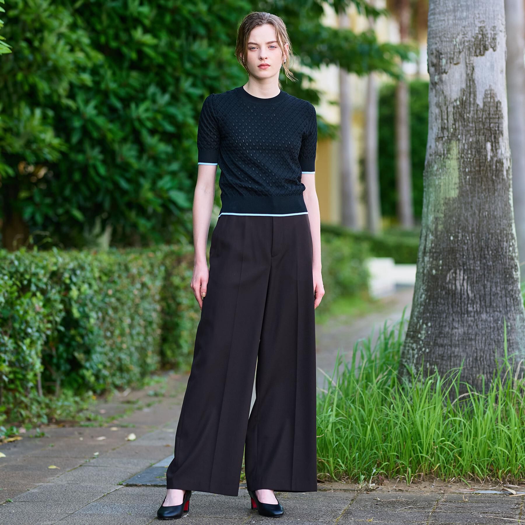 DRESSTERIOR「【6色展開/オンオフ】レース編みハーフスリーブニット」|ニット・セーター|