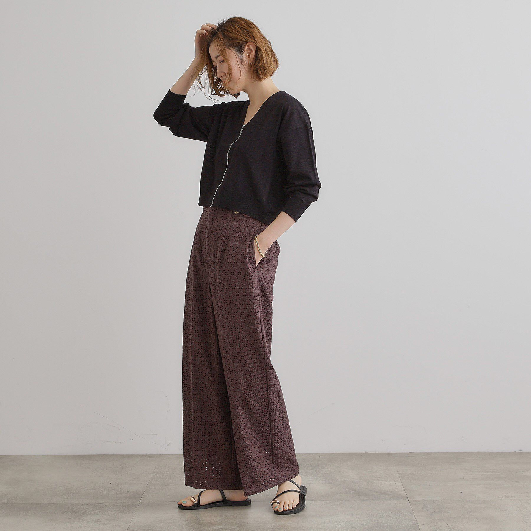 grove「【レースの透け感が軽やか】エンブロイダリーレースワイドパンツ」|その他|