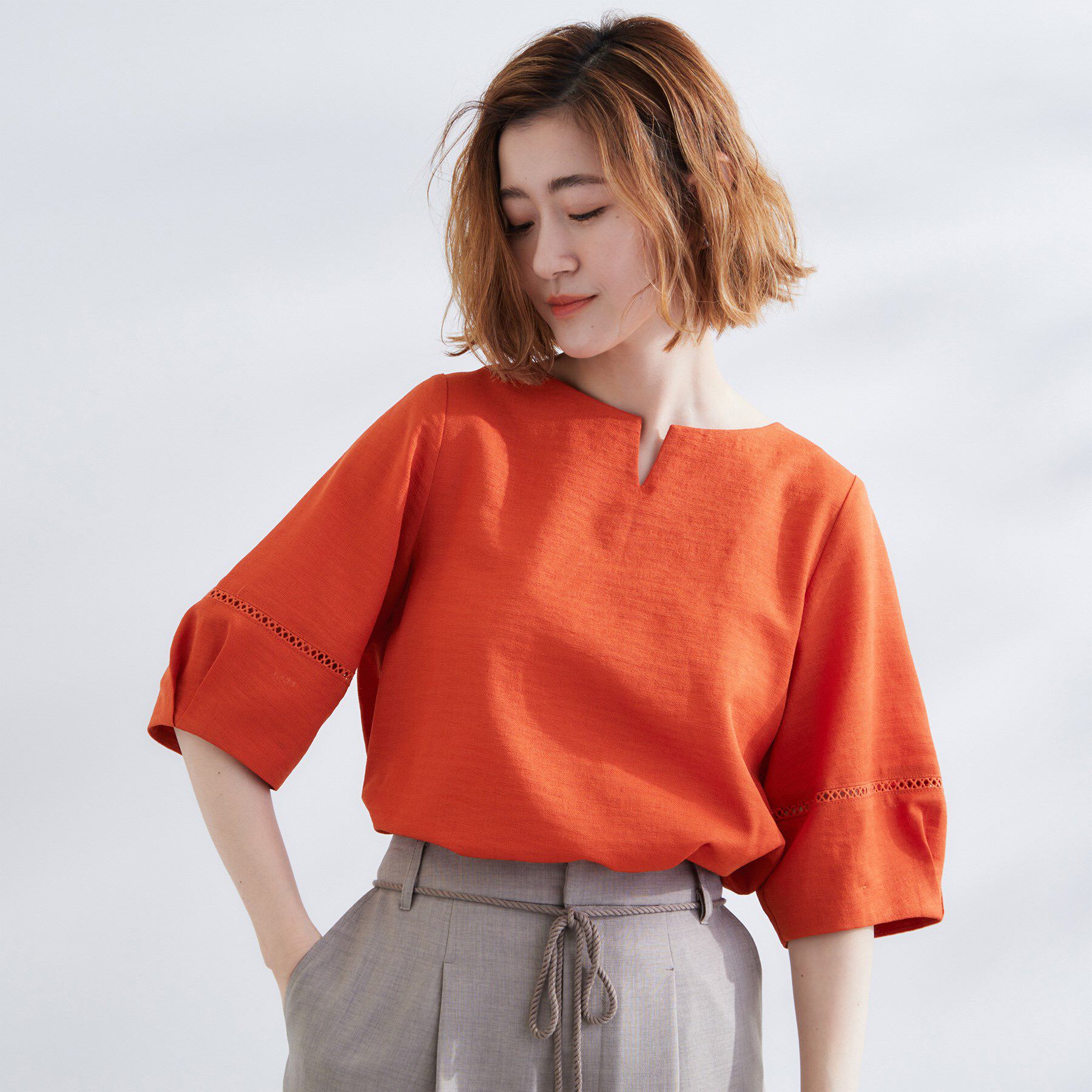 grove「お洒落に決まる 麻調袖コンシャスブラウス」|シャツ・ブラウス|