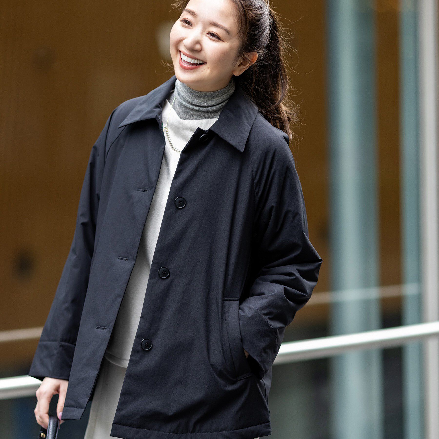 INDIVI「【超軽量／蓄熱】ライトパフステンカラーコート」|ダウン|ブラック(019)