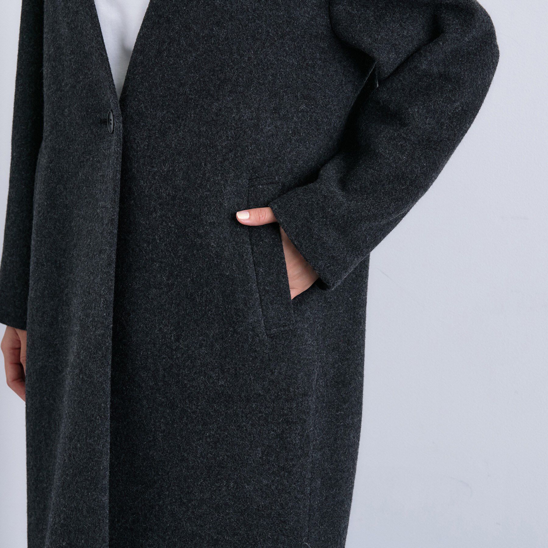 INDIVI「【軽量／ウール混】ライトフォルム ロングコート」|ノーカラーコート|