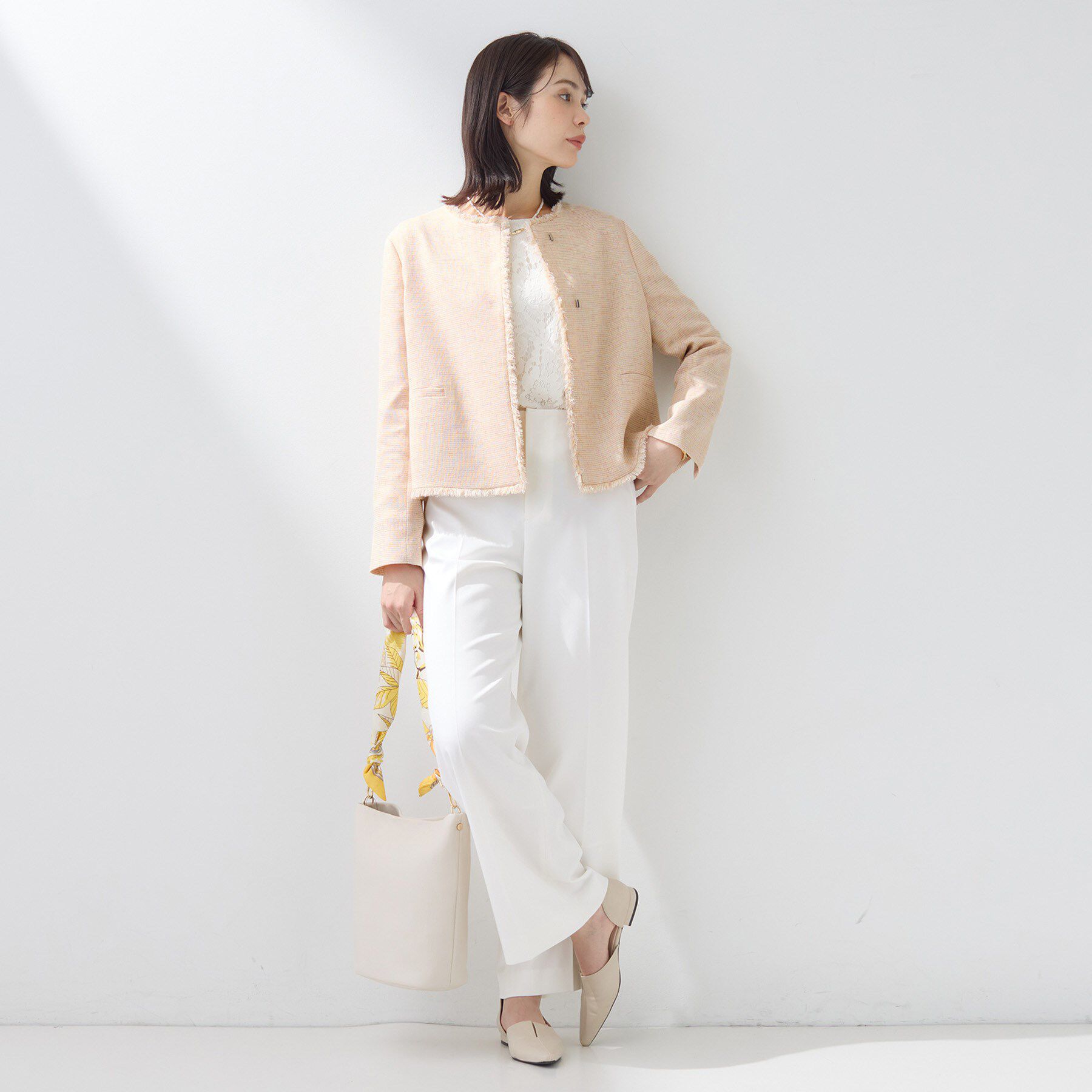 INDIVI「【軽量／セレモニー／SETUP可能】ストレッチツイードジャケット」|ノーカラージャケット|