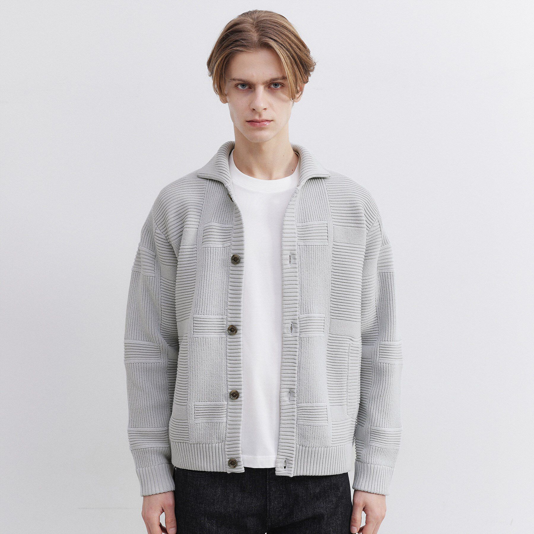 TAKEO KIKUCHI「畦編みチェック ニットカーディガン」|カーディガン|