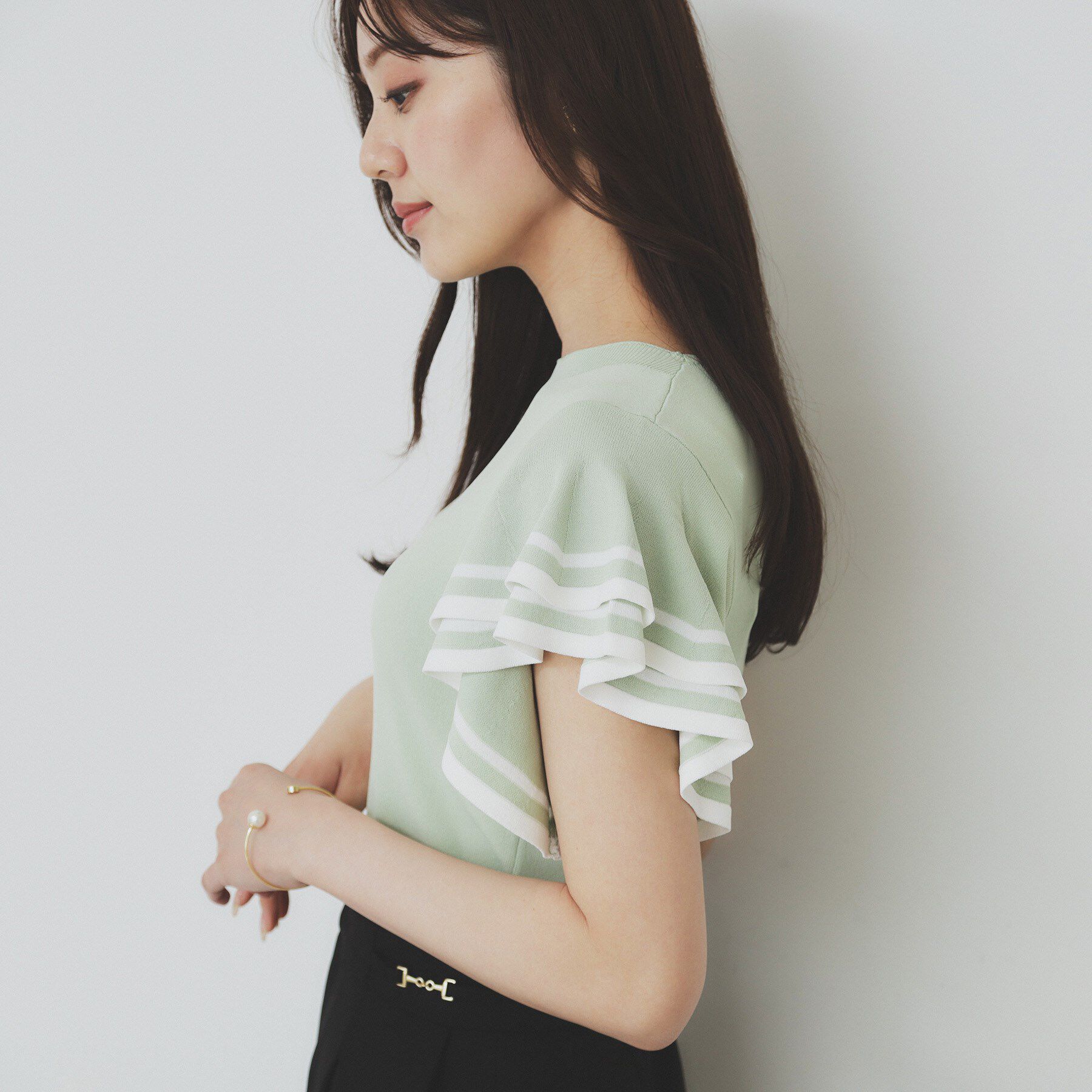 index「ボーダーフリルスリーブニット【洗濯機洗い可】」|ニット・セーター|