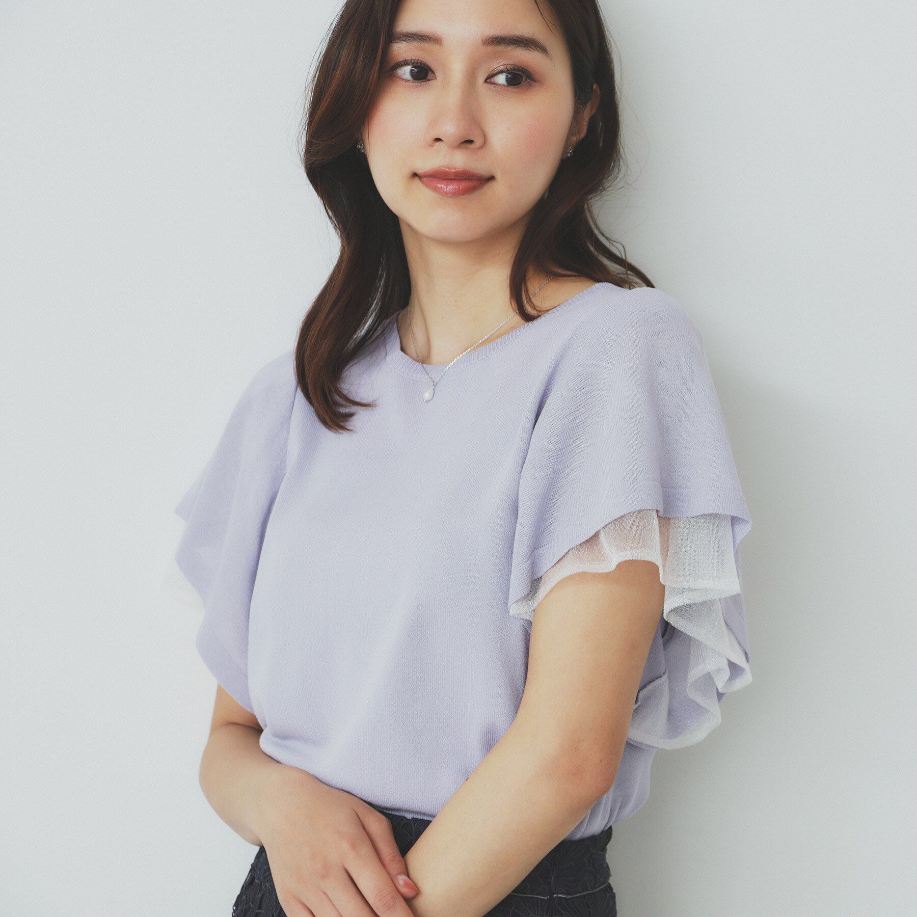 index「ダブルフレアスリーブニット【洗濯機洗い可/抗ピル/UVケア】」|ニット・セーター|ラベンダー(080)