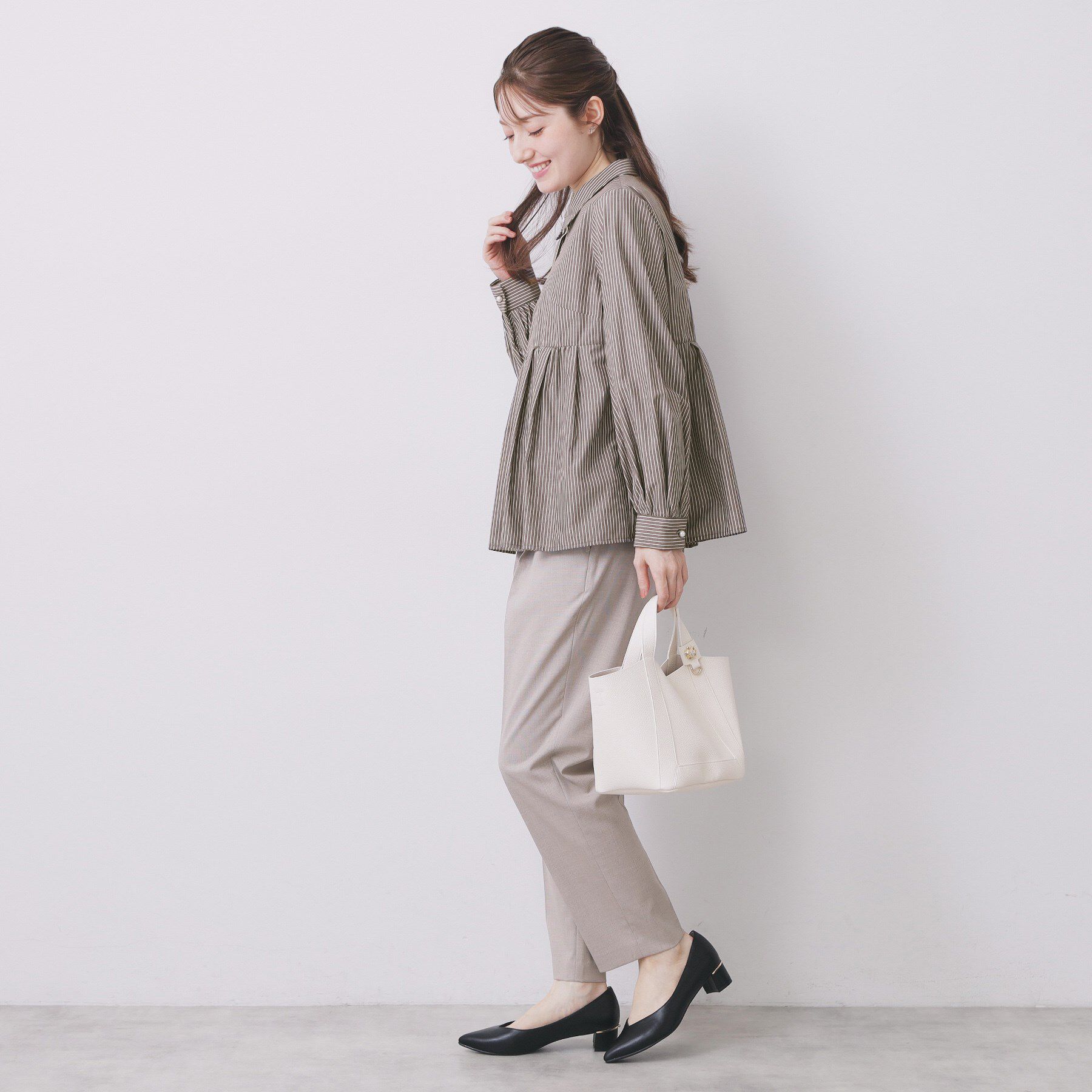 index「ラメストライプ衿付きペプラムブラウス【洗濯機OK/イージーアイロン/防シワ】《6col》」|シャツ・ブラウス|