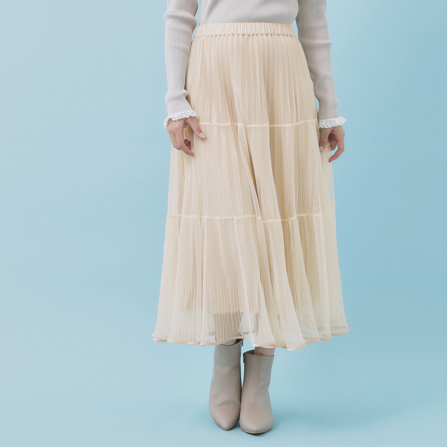index「リバーシブルチュールティアードフレアスカート【洗濯機OK】」|スカート|グレージュ(050)
