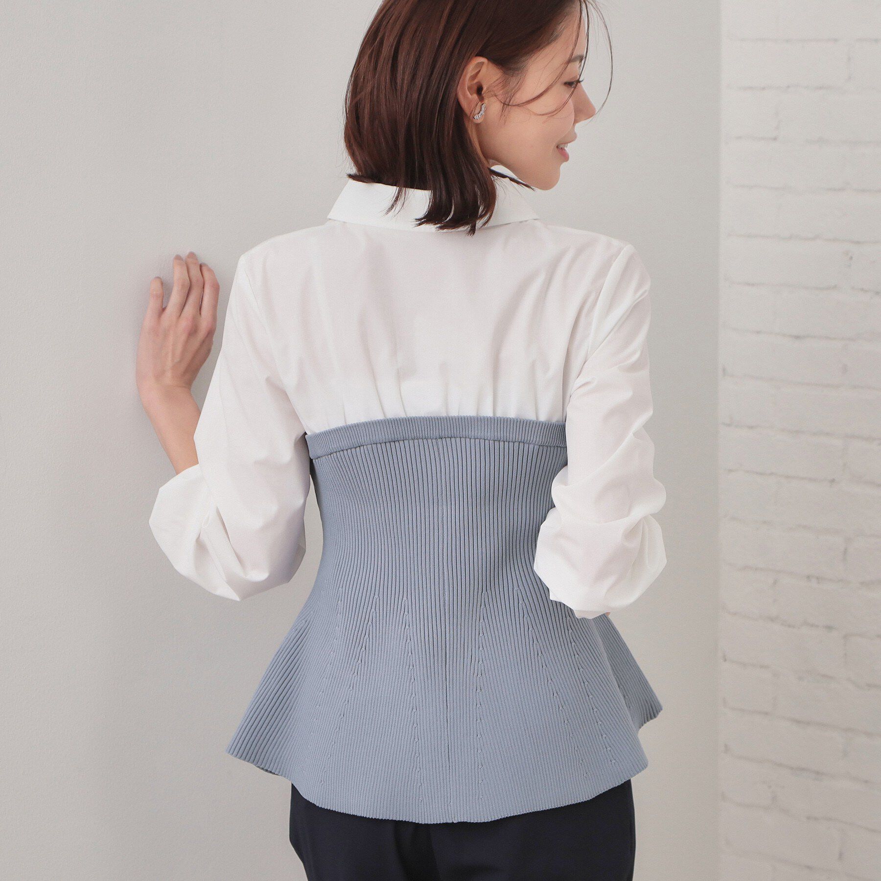 index「シャツドッキングペプラムニット【洗濯機OK】」|ニット・セーター|