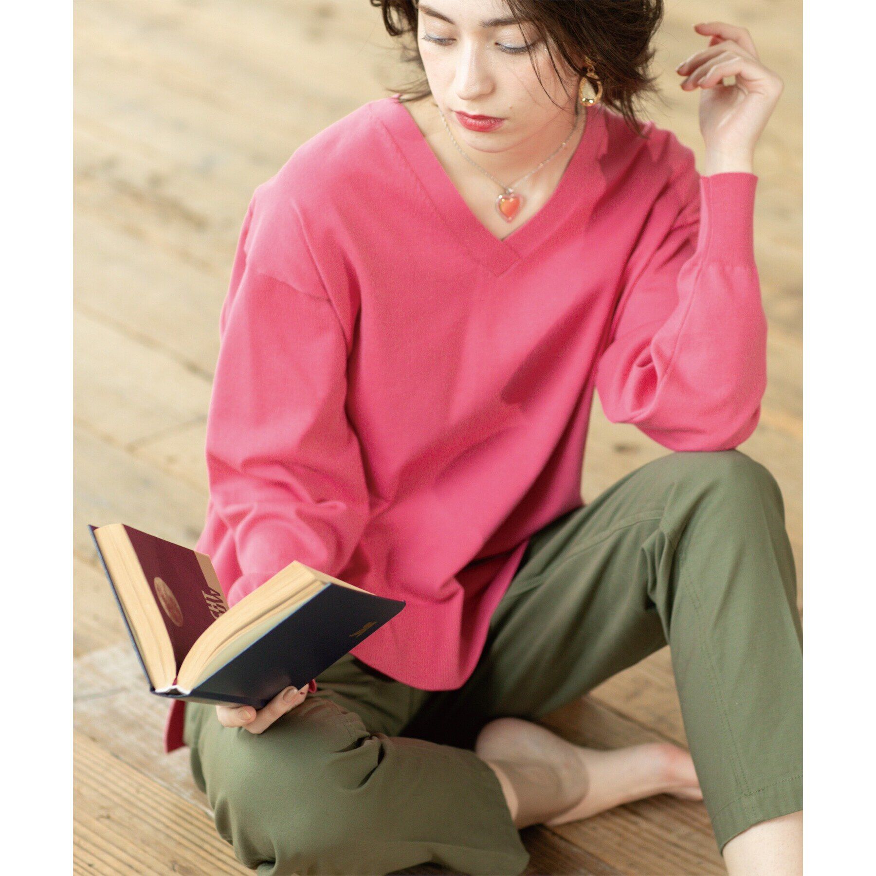 OPAQUE.CLIP「リラクシーVネックニット/オーガニックコツトン混【UV/洗濯機洗い可】」|ニット・セーター|