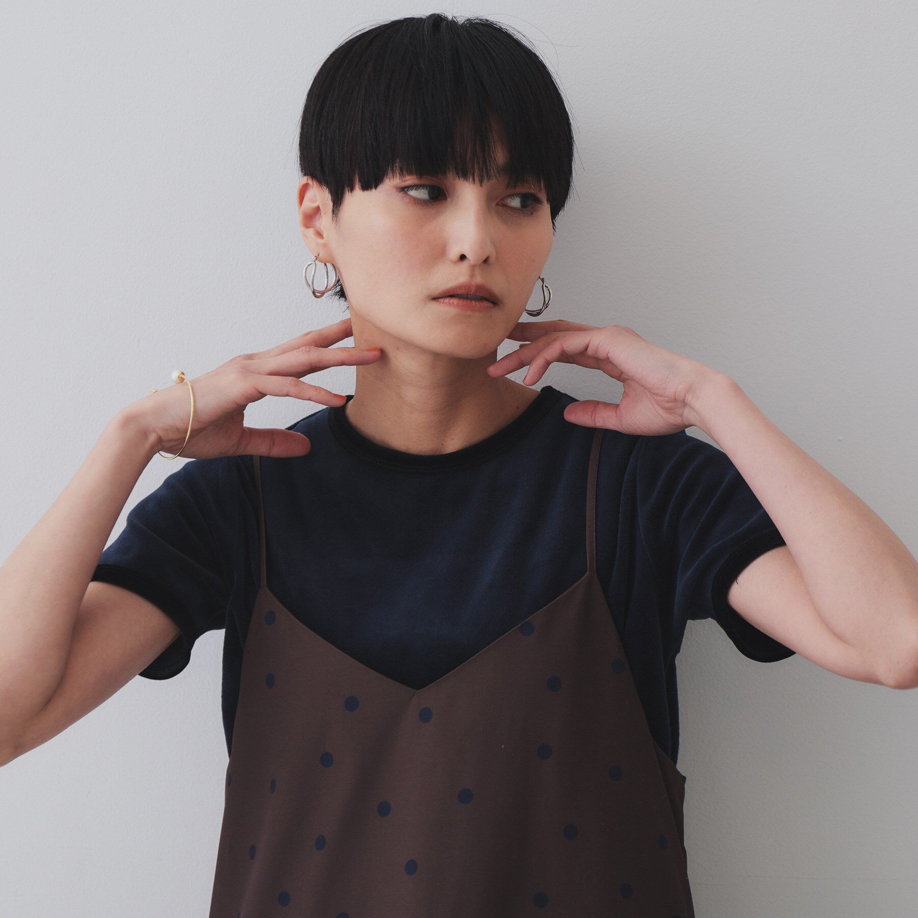 OPAQUE.CLIP「ベロアTシャツ【洗濯機洗い可】」|Tシャツ・カットソー|ネイビー(594)