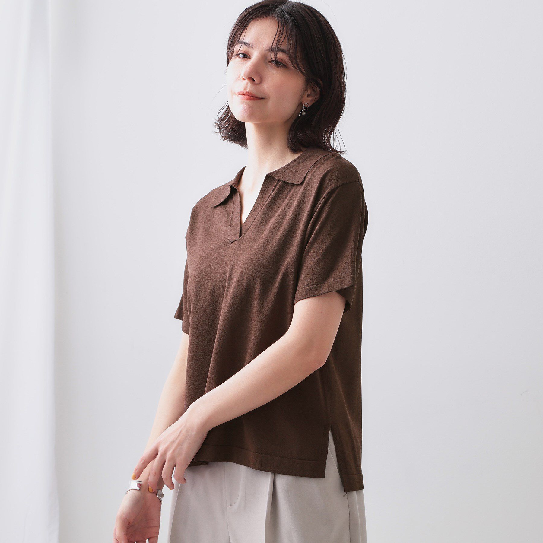 OPAQUE.CLIP「スキッパーニット【UV/接触冷感/抗ピル/洗濯機洗い可】」|ニット・セーター|