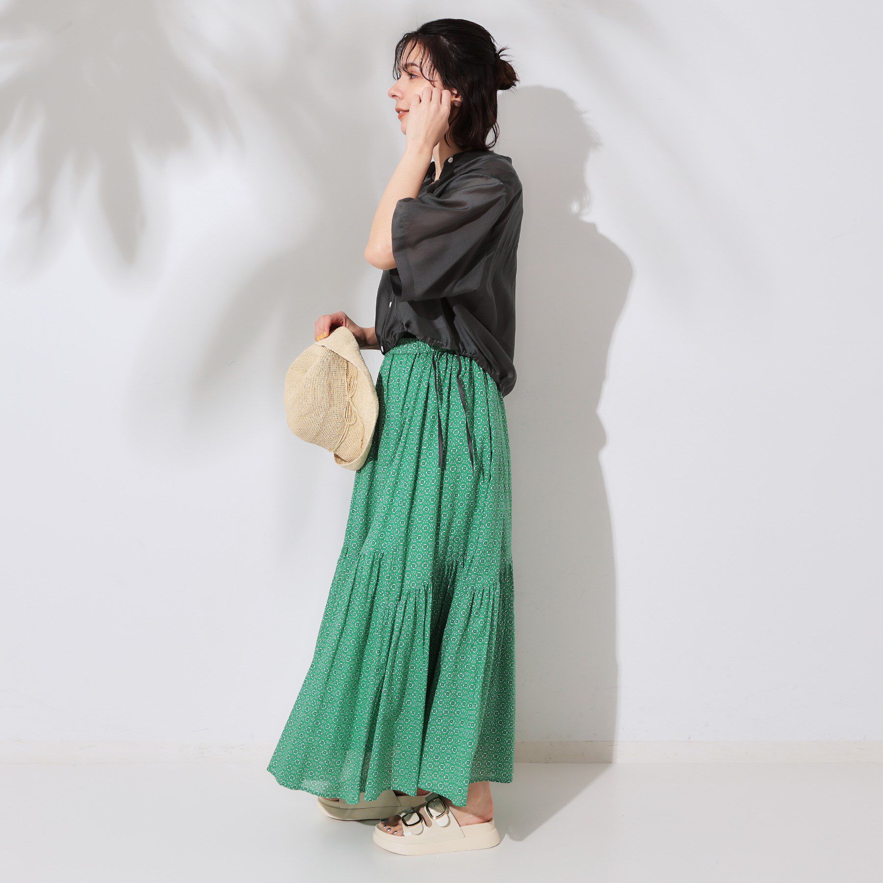 OPAQUE.CLIP「ギャザーフレアスカート/オーガニックコットン混【洗濯機洗い可】」|スカート|