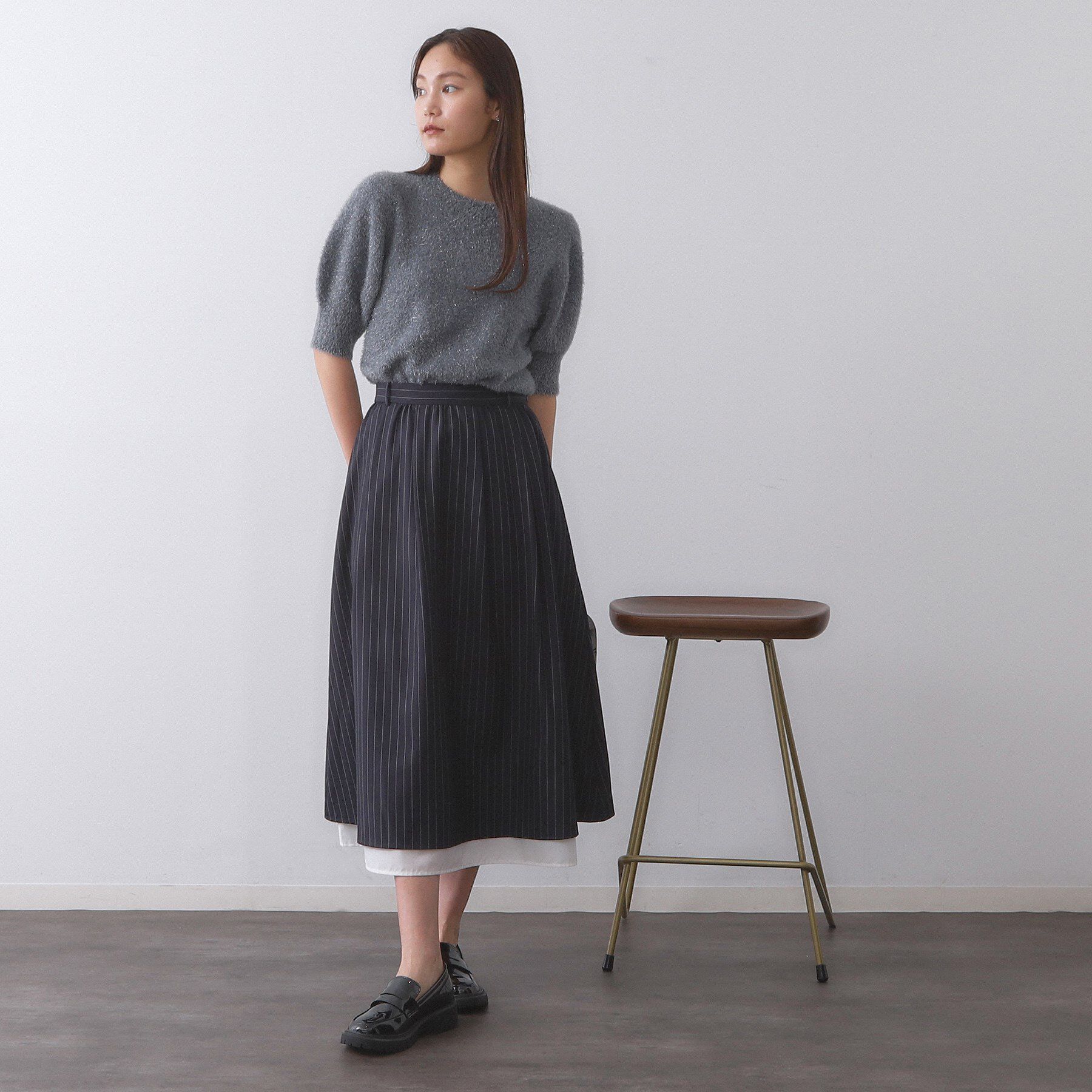 OPAQUE.CLIP「ピンストライプレイヤード風フレアスカート【洗濯機洗い可】」|スカート|