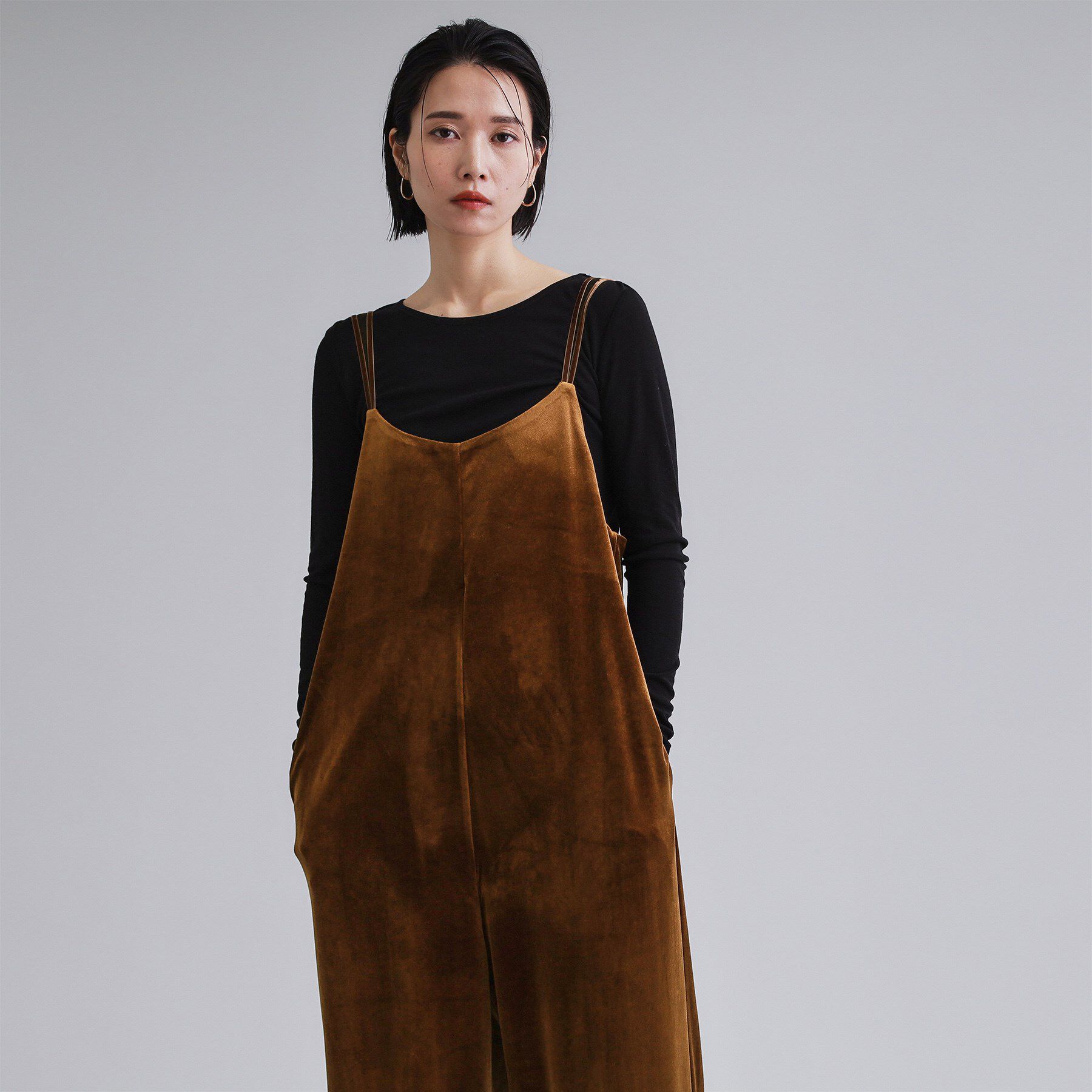 OPAQUE.CLIP「【es】ベロアサロペット【洗濯機OK】」|オールインワン|