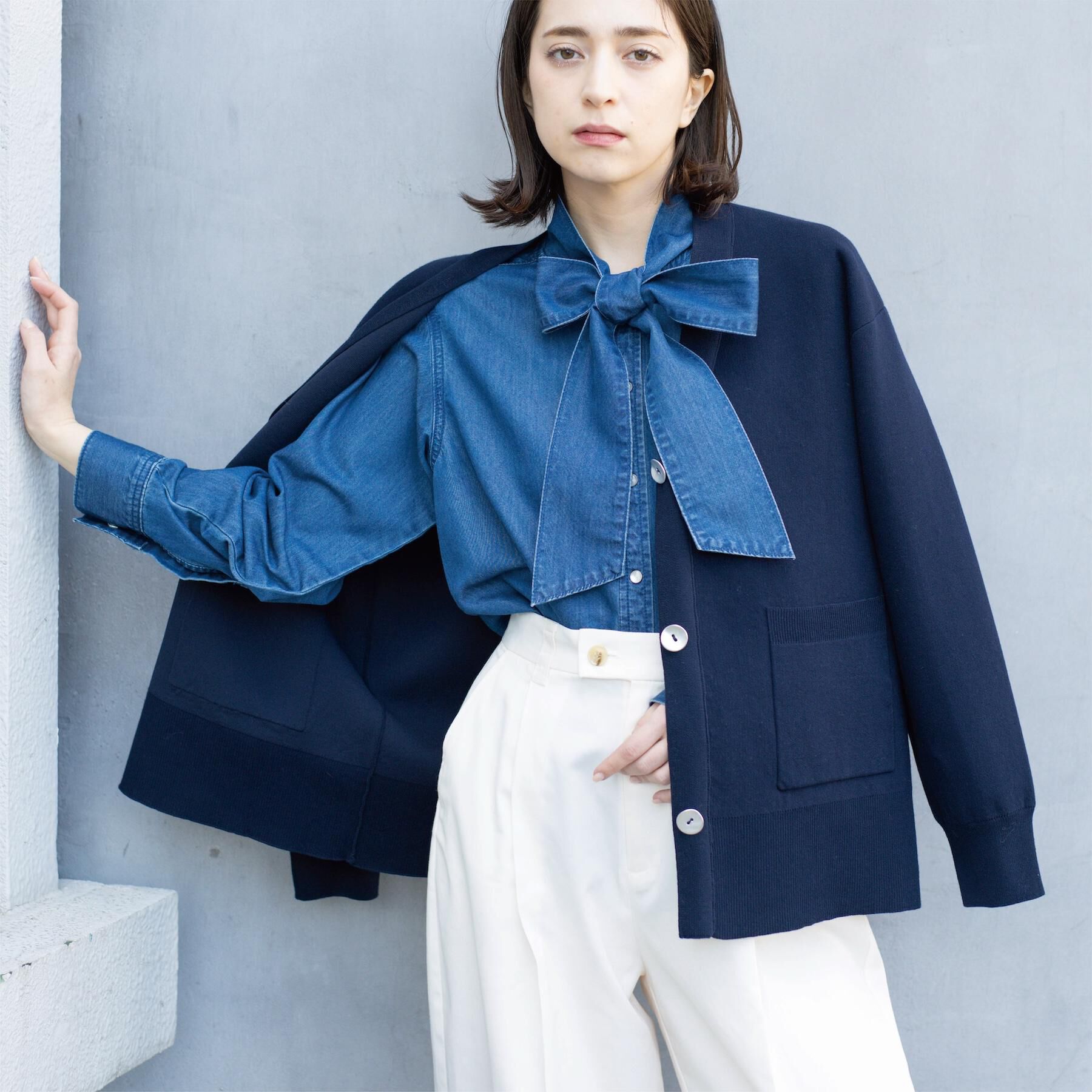 OPAQUE.CLIP「Vネックミドルニットカーディガン【洗濯機OK】」|カーディガン|