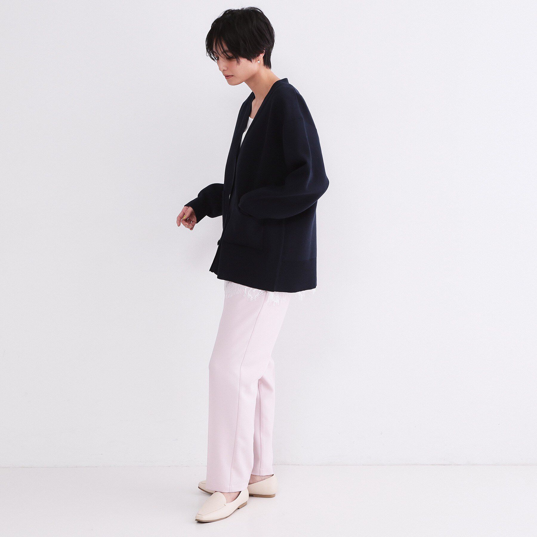 OPAQUE.CLIP「Vネックミドルニットカーディガン【洗濯機OK】」|カーディガン|