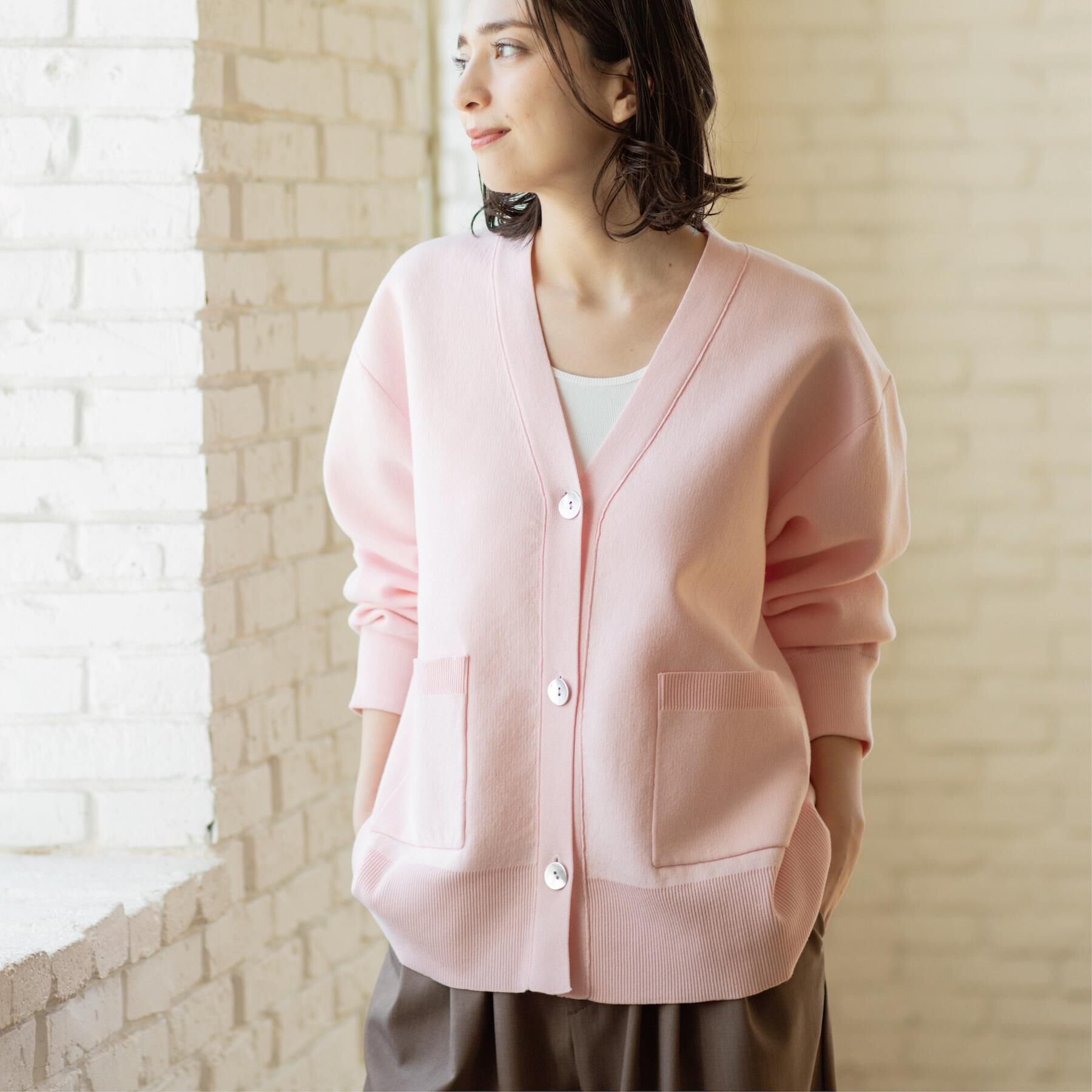 OPAQUE.CLIP「Vネックミドルニットカーディガン【洗濯機OK】」|カーディガン|