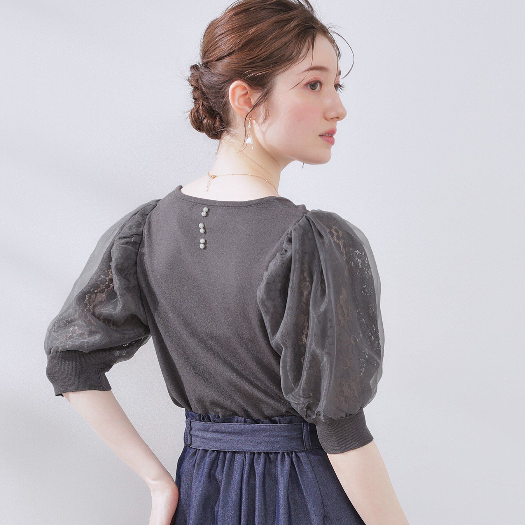 Couture broach「【洗える・UV機能・通勤】オーガンレース袖ニット」|ニット・セーター|