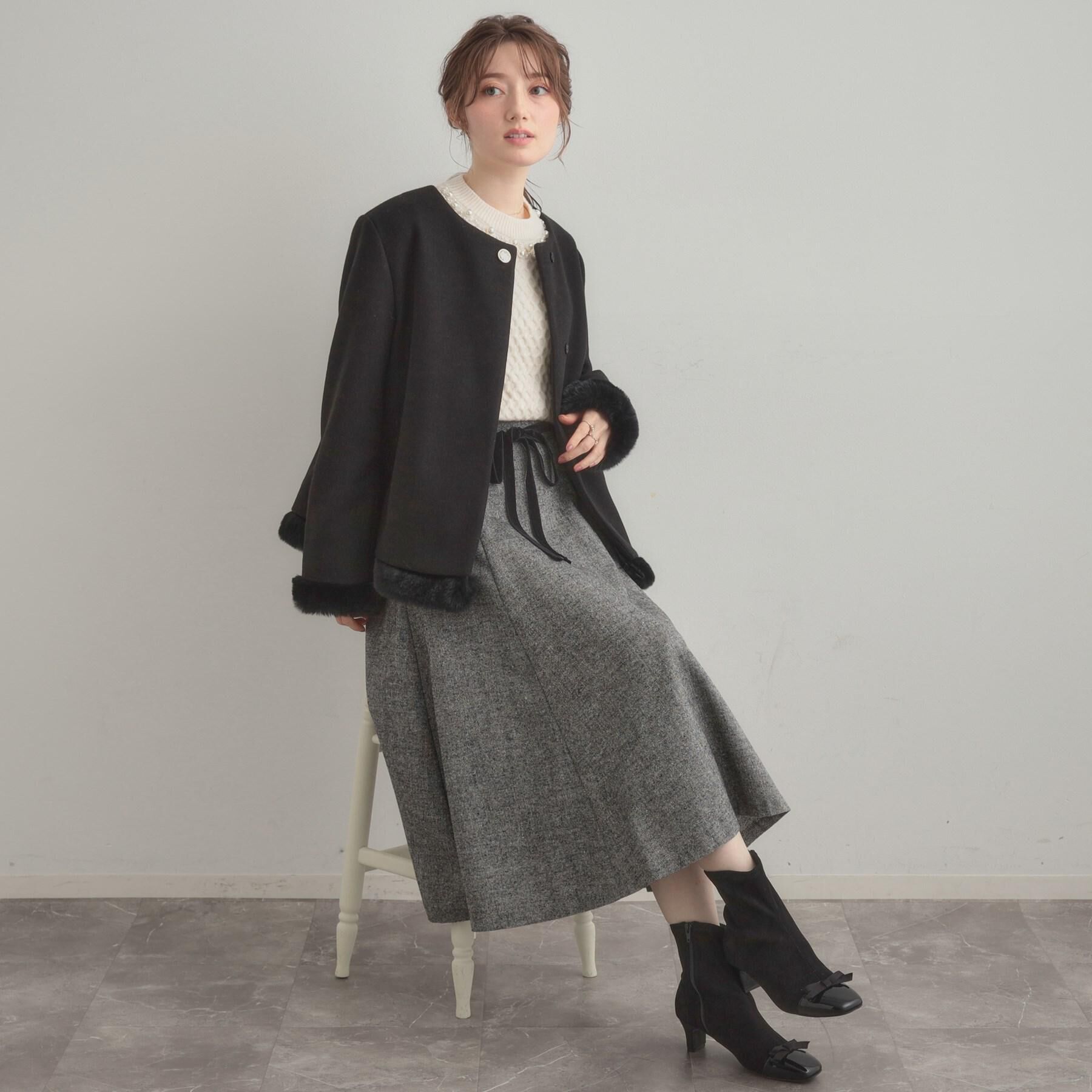 Couture broach「【大人レディ・フェイクファー取り外し可能】ケープ風ショートコート」|ノーカラーコート|