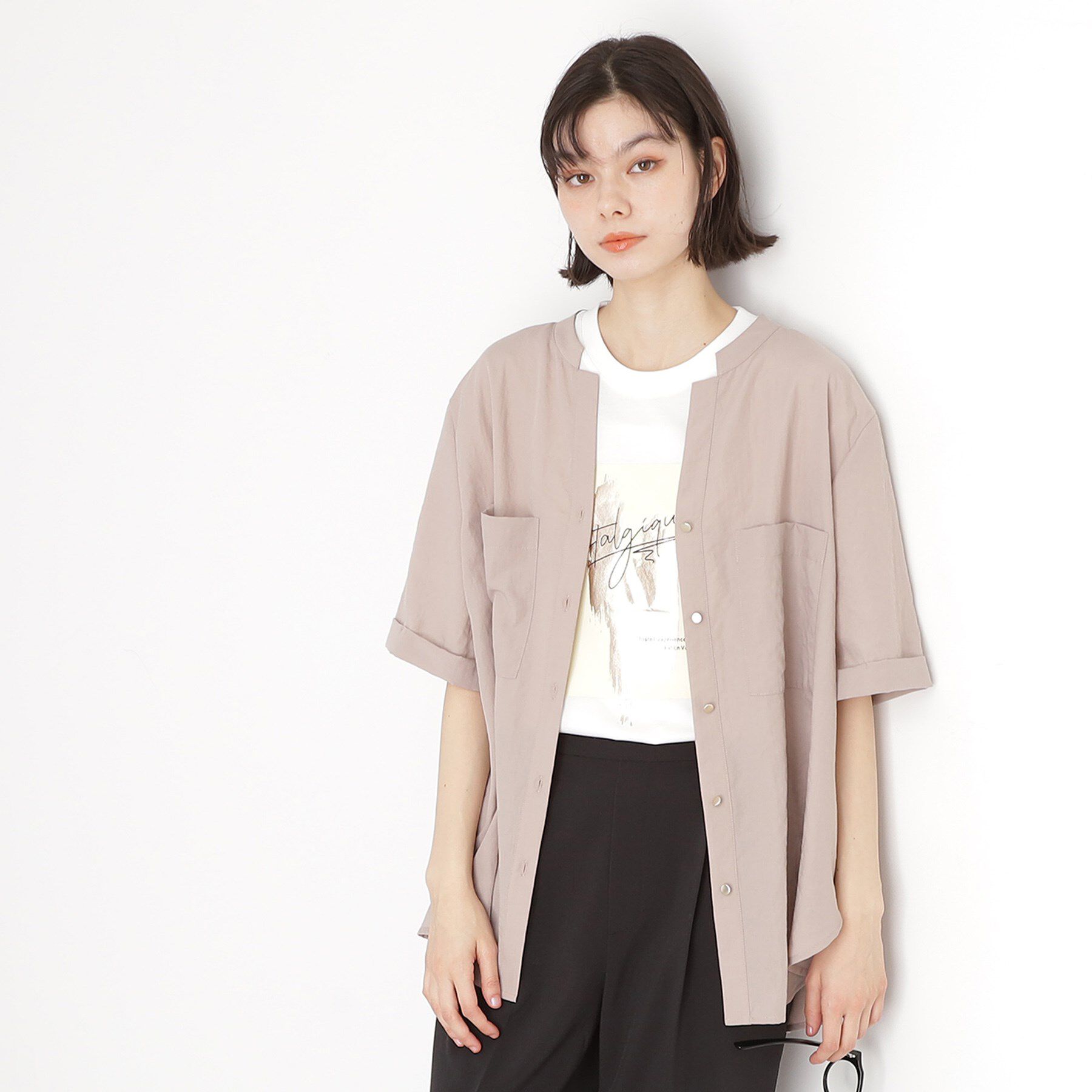 THE SHOP TK「ダブルポケット5分袖シャツ【体型カバー/洗濯機OK】」|シャツ・ブラウス|ベージュ(052)