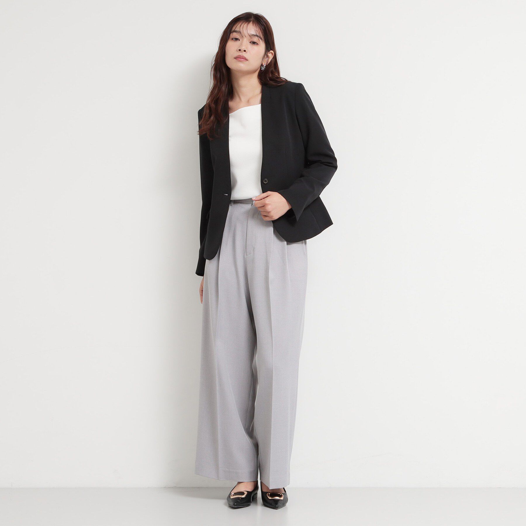 THE SHOP TK「【通勤・セレモニー】ダブルクロス ノーカラージャケット/セットアップ可」|ノーカラージャケット|