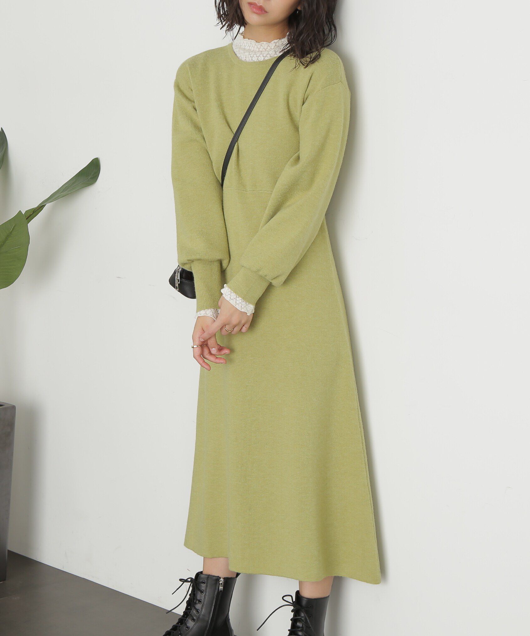  「バックレースアップロングニットワンピース」|ワンピース|