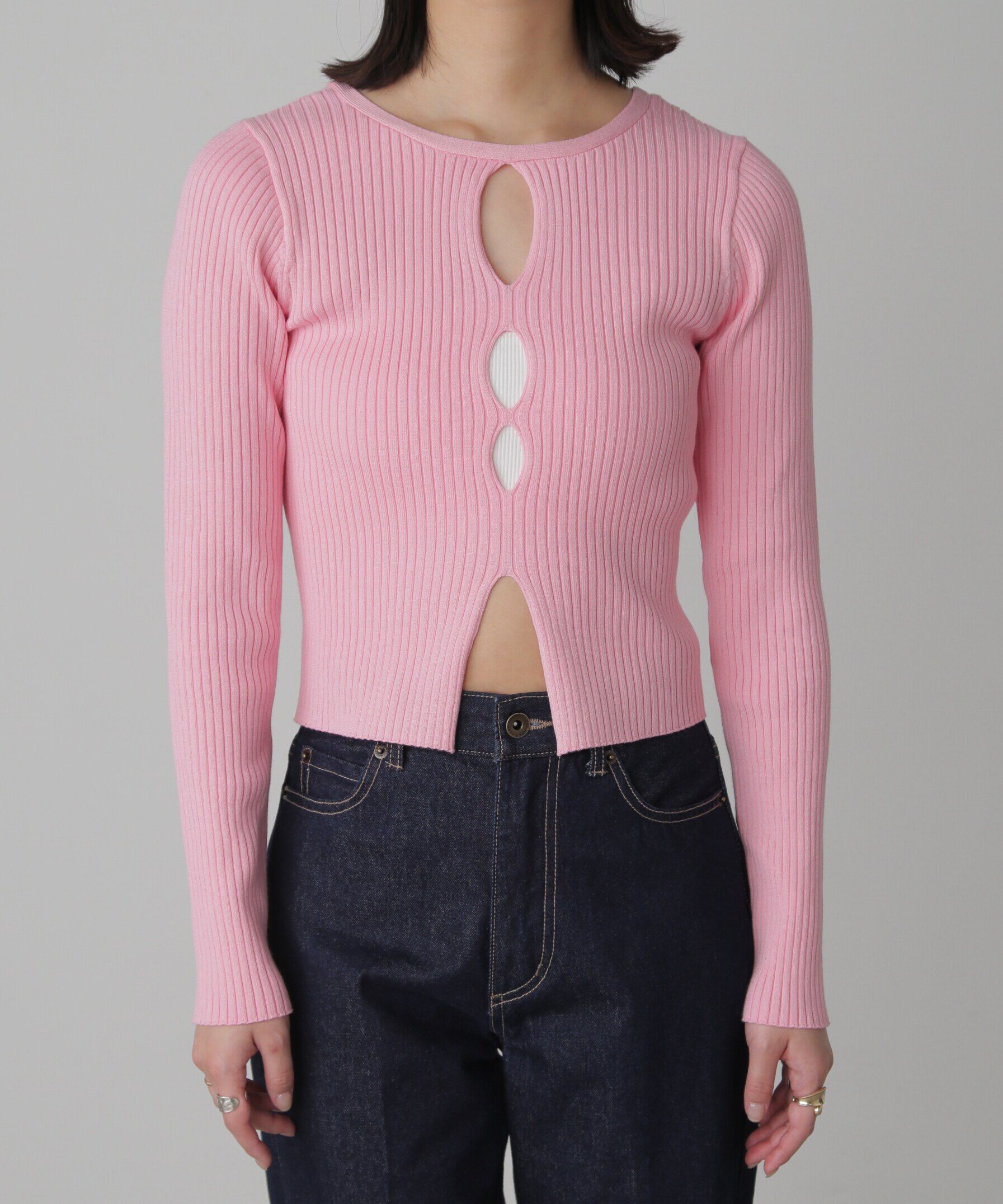  「前後2Wayスリットカットアウトリブニット」|ニット・セーター|