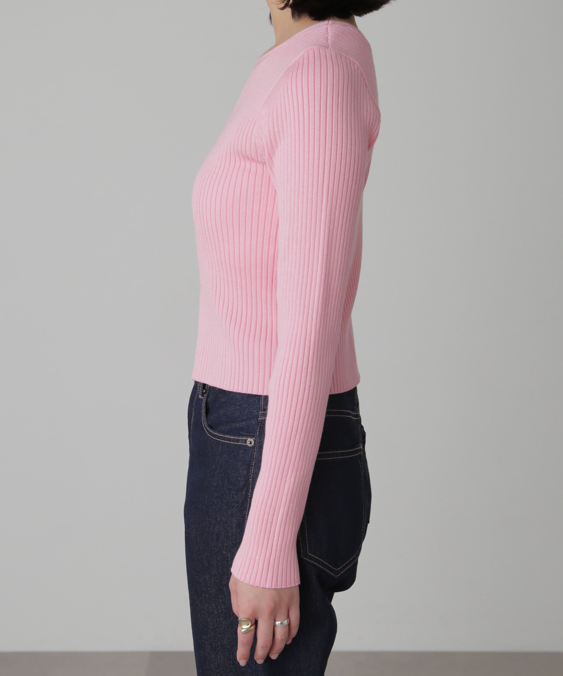  「前後2Wayスリットカットアウトリブニット」|ニット・セーター|