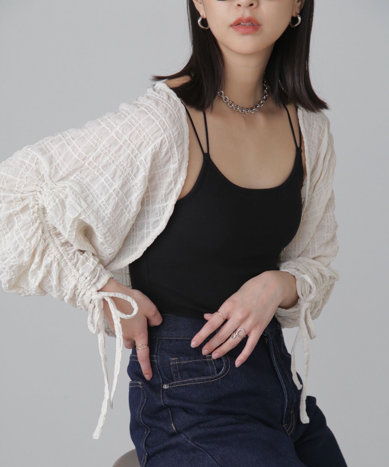  「シアーチェック袖シャーリングボレロ」|Tシャツ・カットソー|オフ