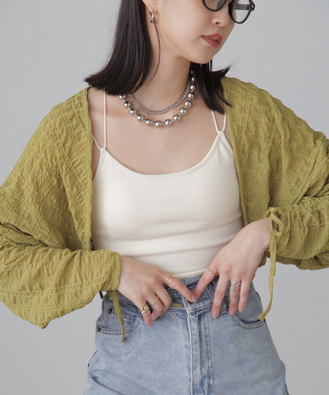  「シアーチェック袖シャーリングボレロ」|Tシャツ・カットソー|