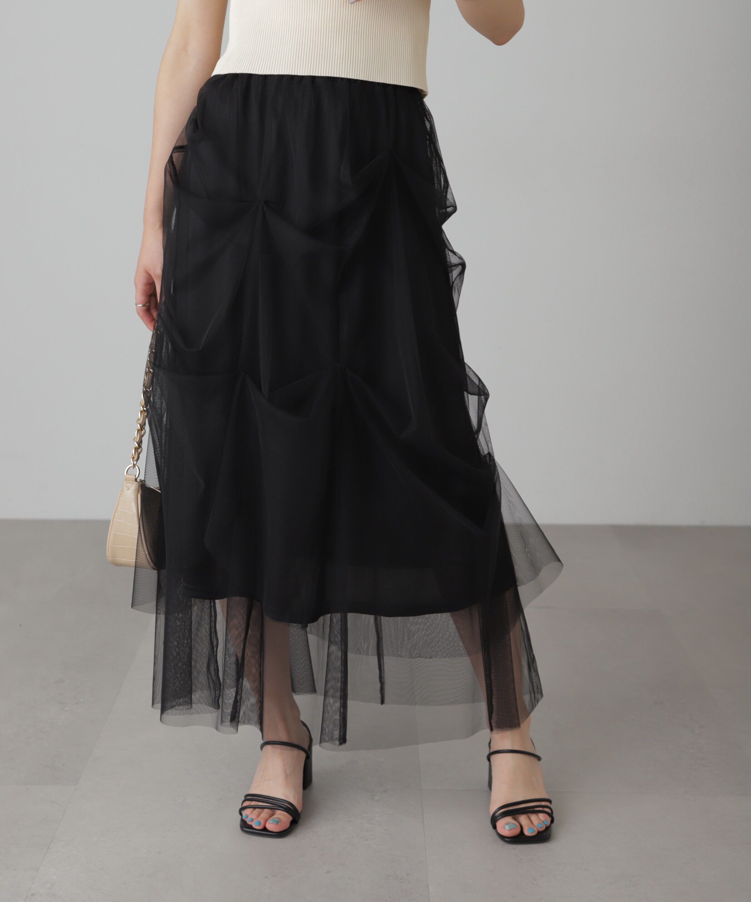  「チュールイレギュラータックスカート」|スカート|ブラック