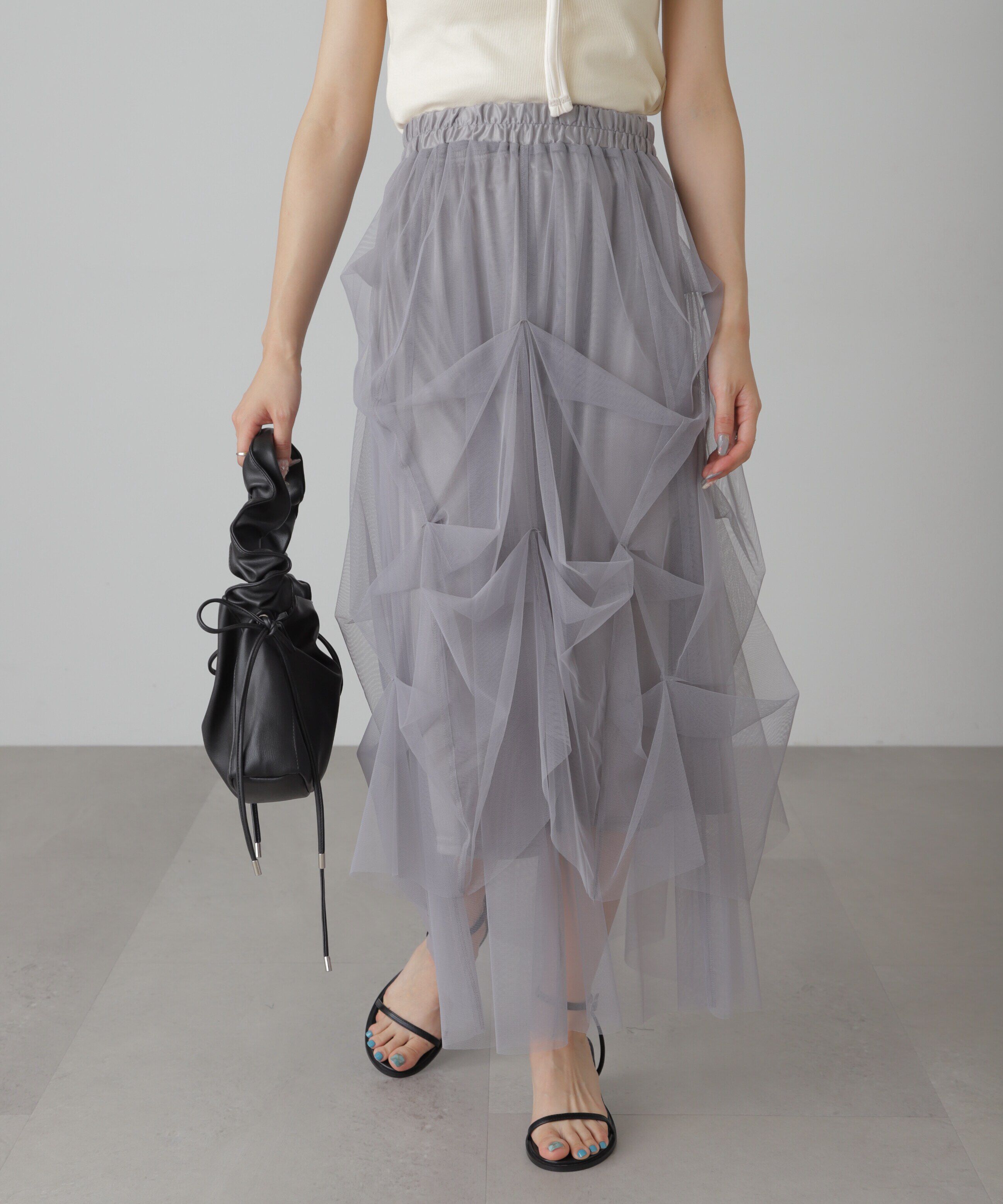  「チュールイレギュラータックスカート」|スカート|グレー