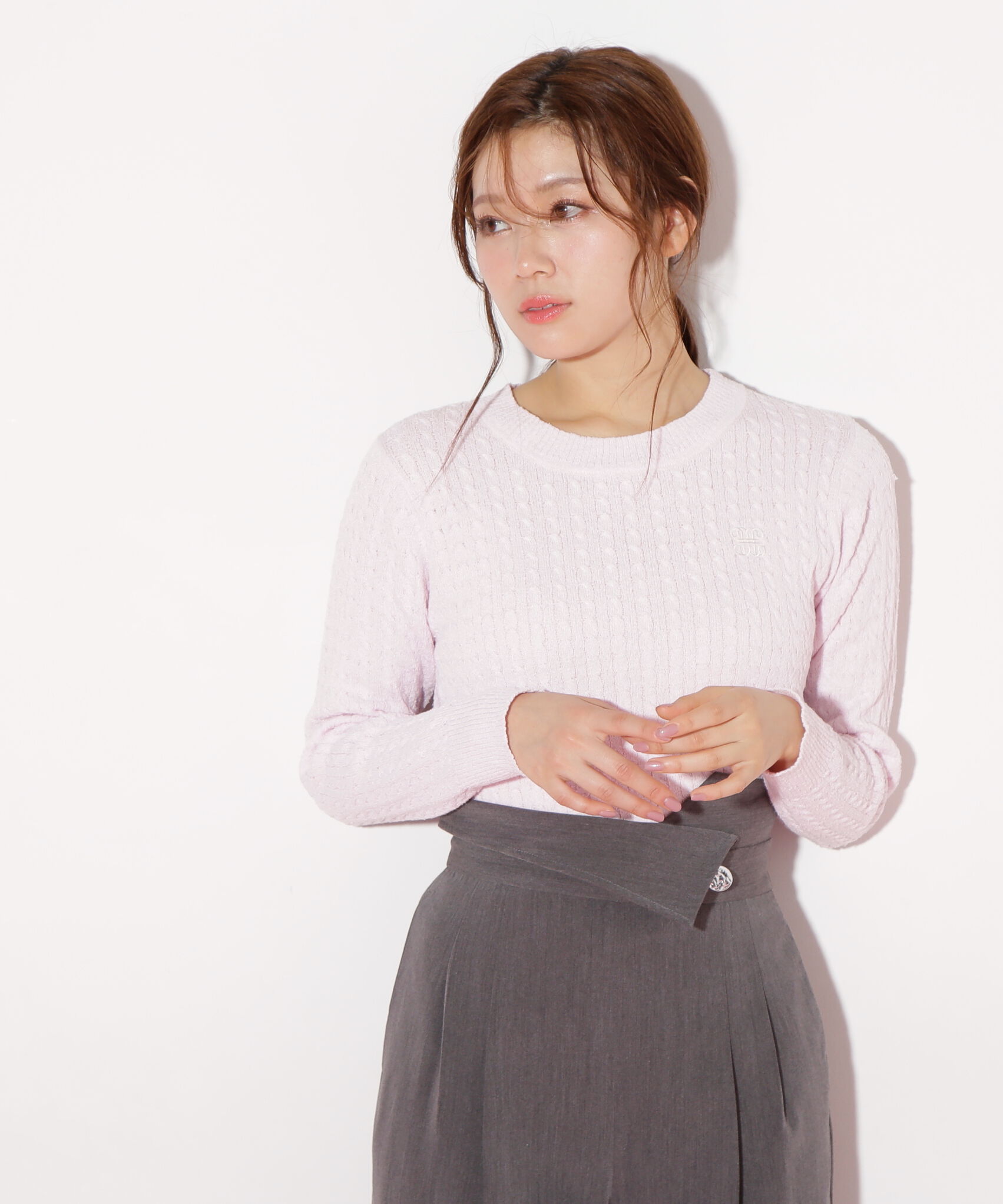  「ミニブークレーケーブルニット」|ニット・セーター|