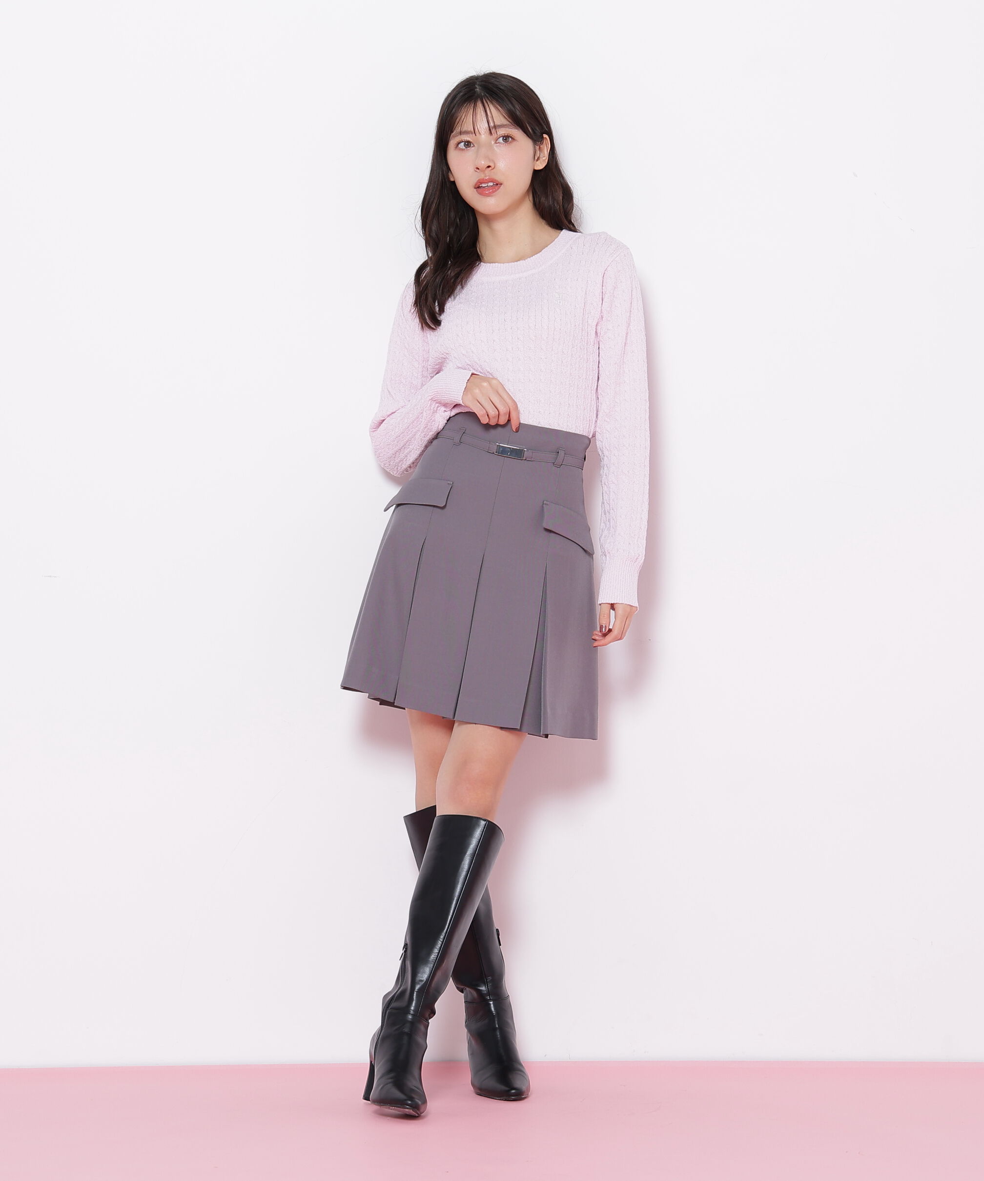  「ミニブークレーケーブルニット」|ニット・セーター|