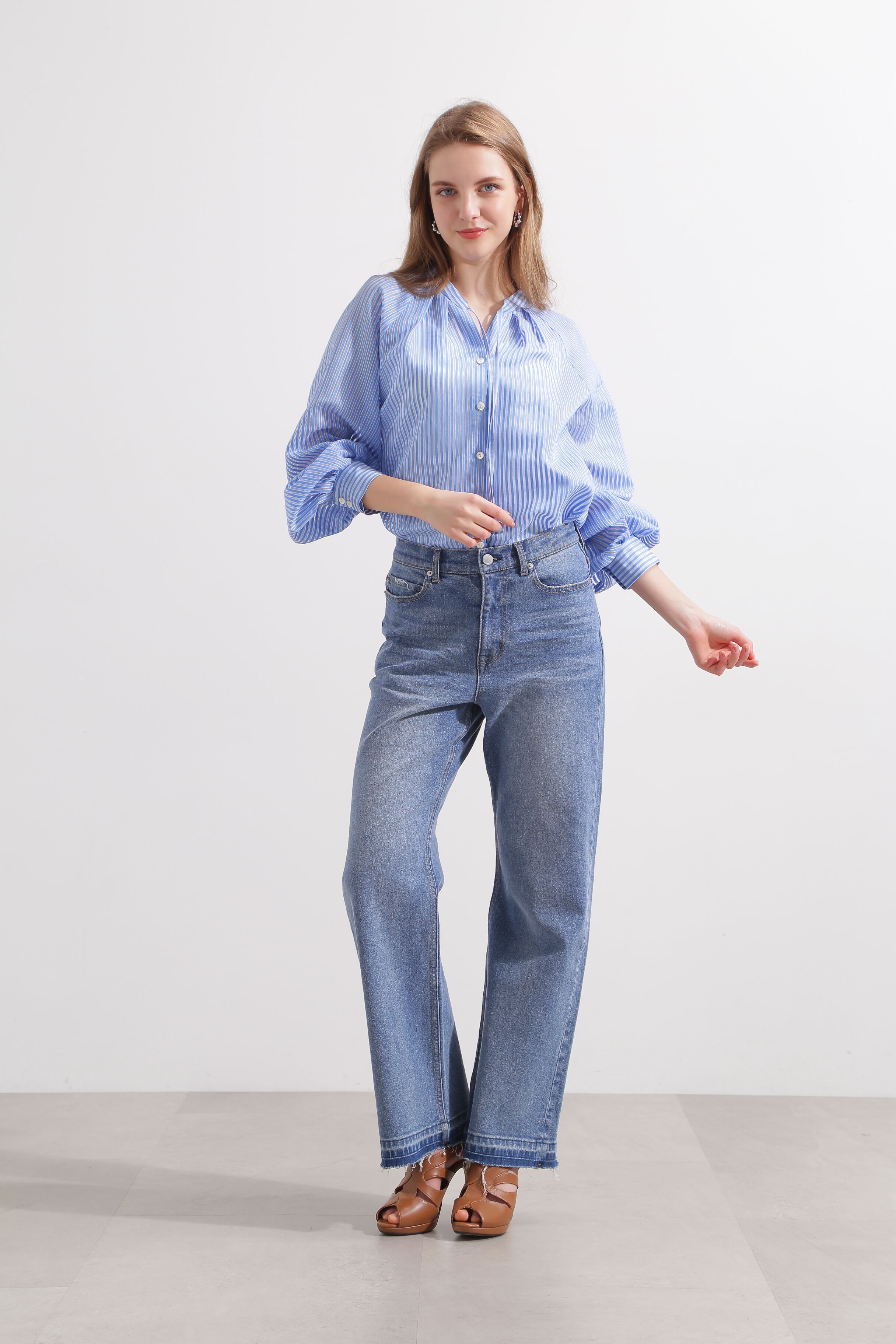  「◆シアーストライプギャザーブラウス」|シャツ・ブラウス|