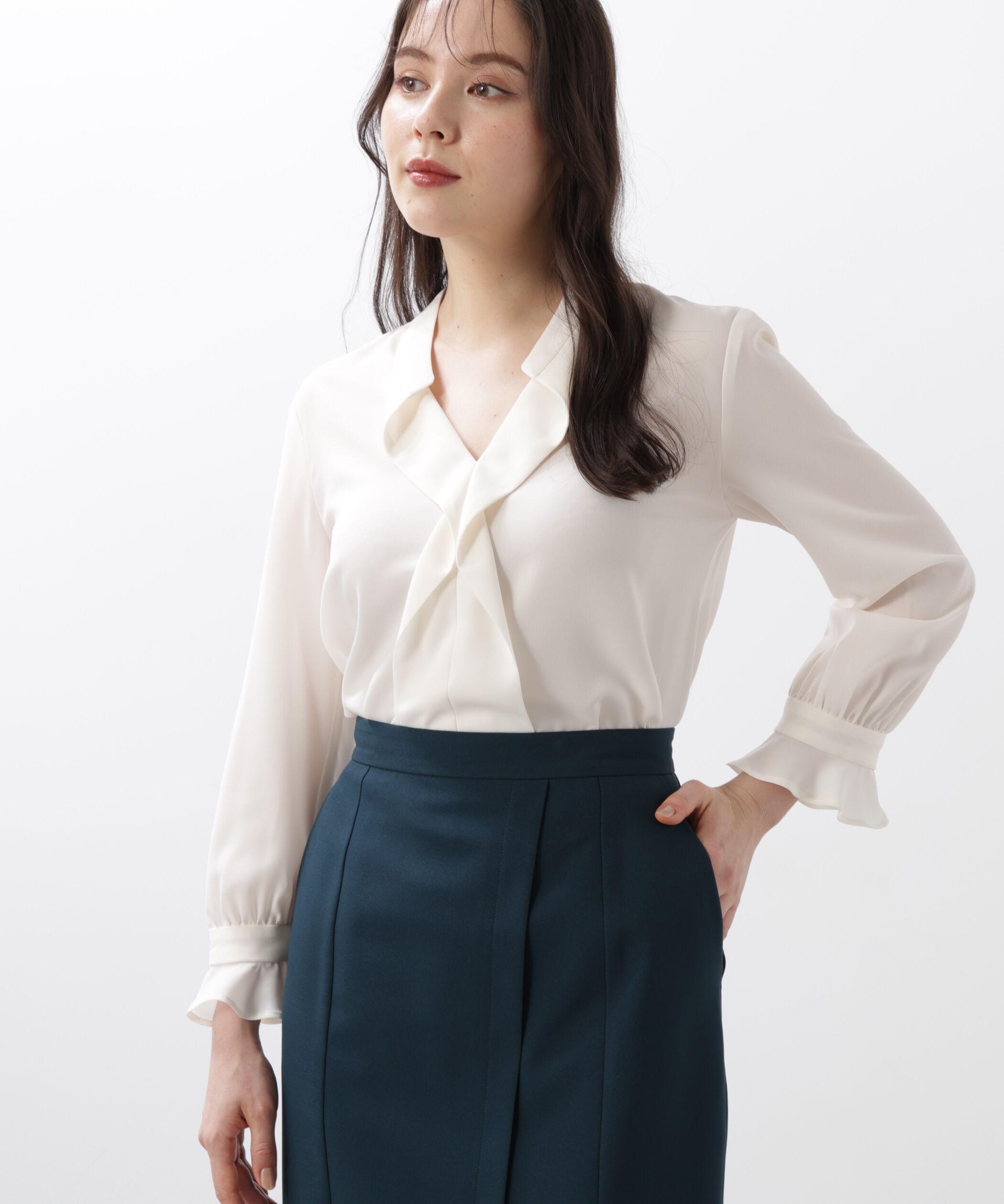  「◆バンドカラーラッフルブラウス」|シャツ・ブラウス|