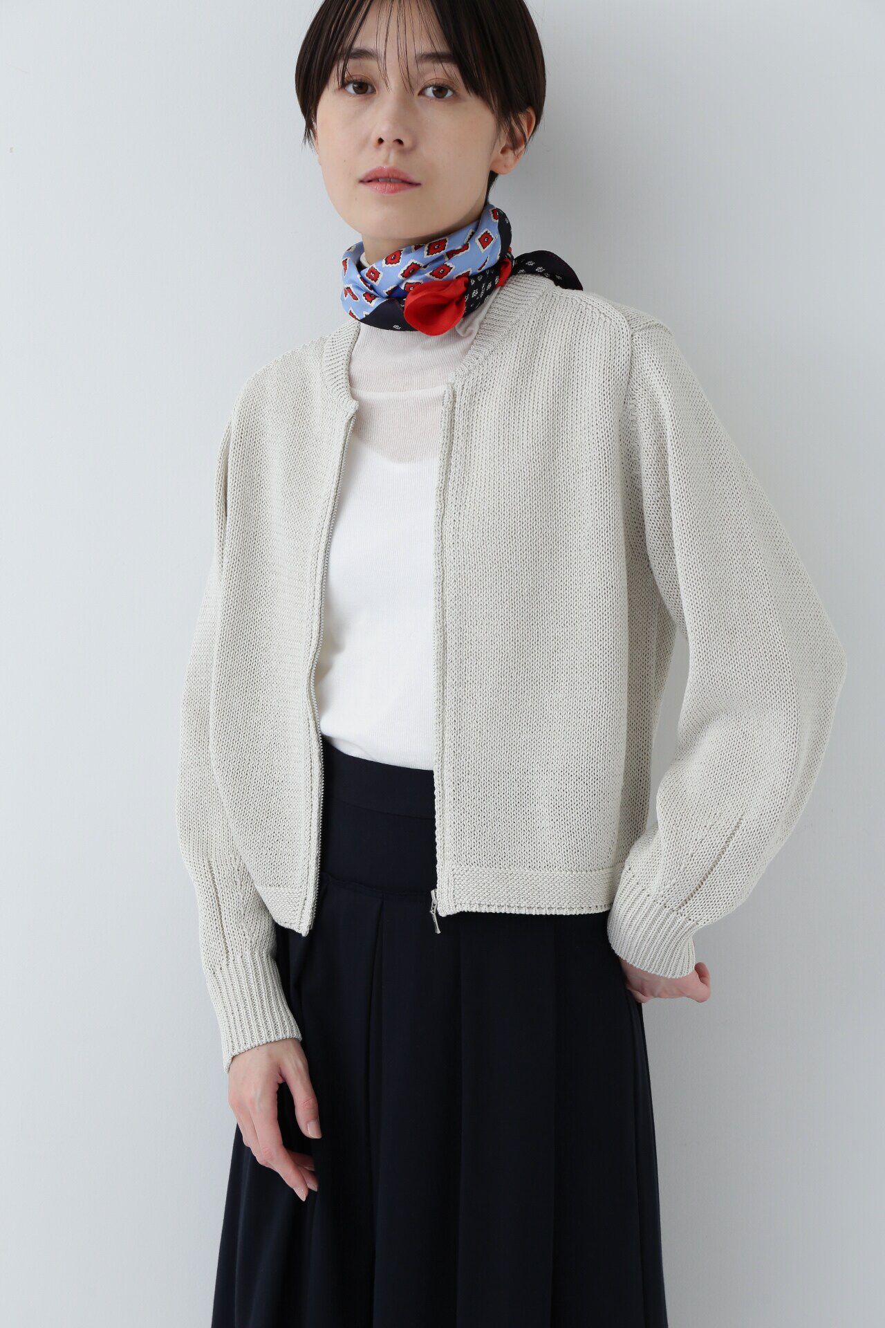  「◆ギマコットンジップアップカーディガン」|ニット・セーター|オフホワイト1