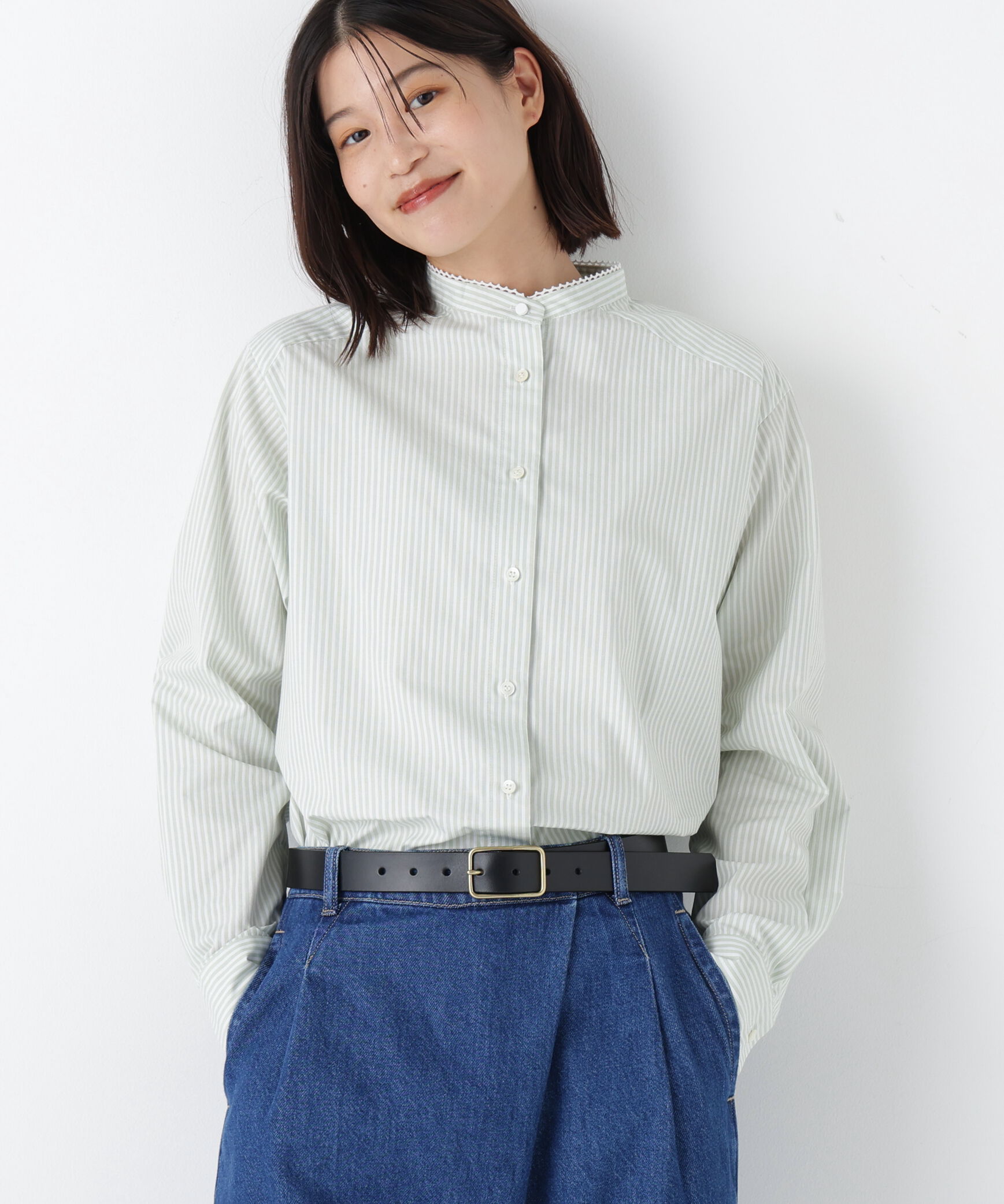  「◆ドビーストライプレースカラーブラウス」|シャツ・ブラウス|ライトグリー 3