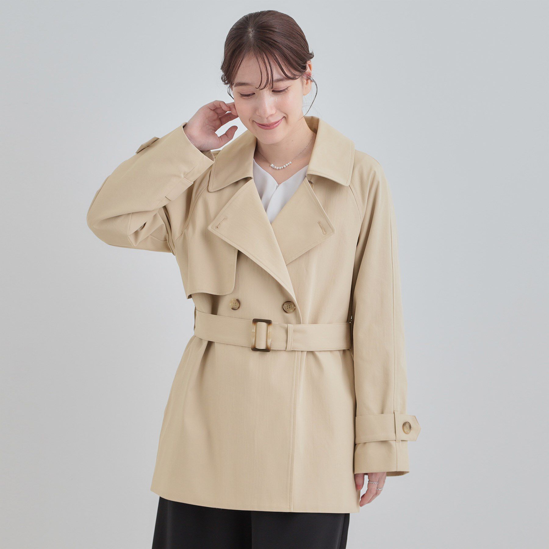 SHOO･LA･RUE「【S-LL/撥水】通勤やお出かけにも活躍 ミドルトレンチコート」|トレンチコート|