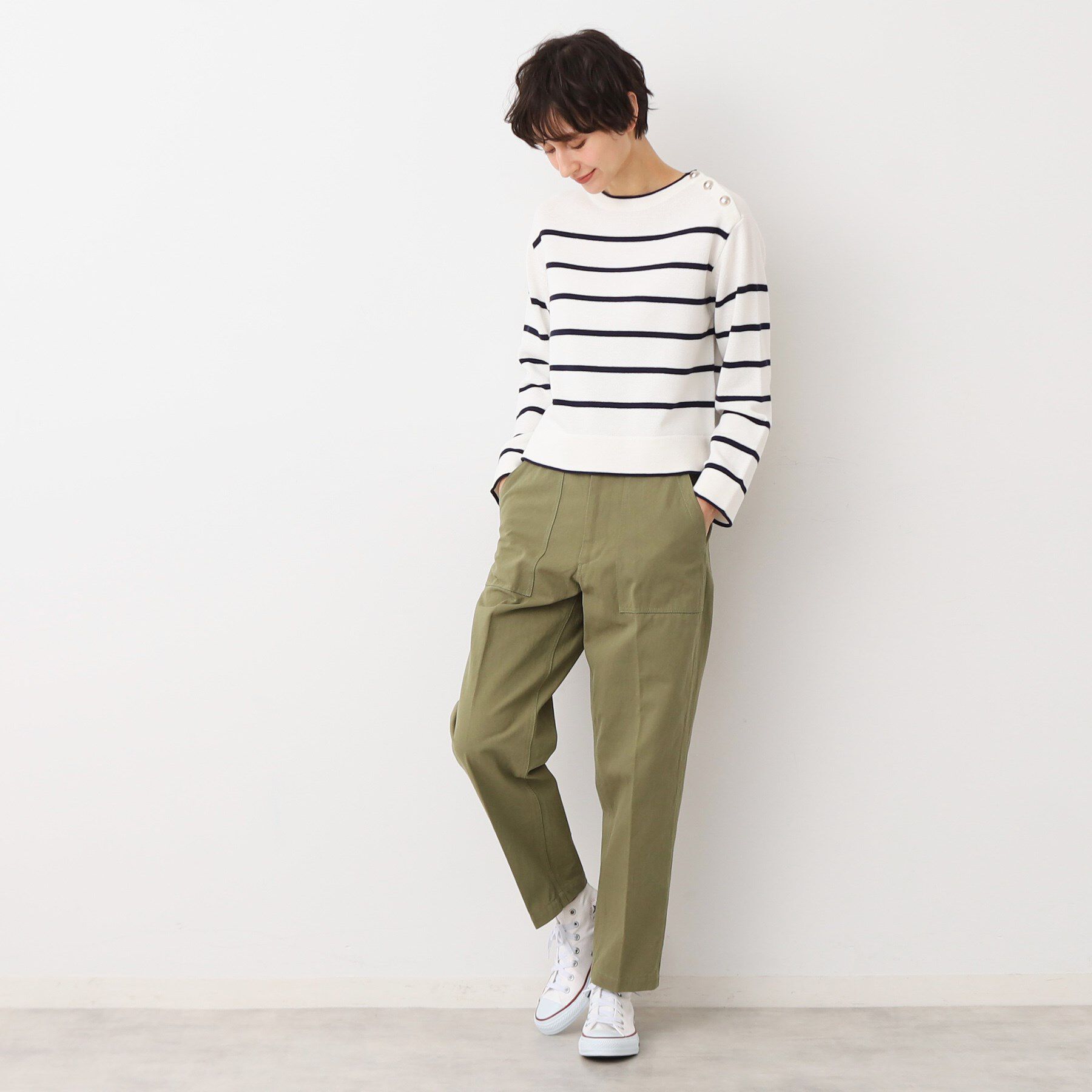 Dessin「【洗える】肩ボタン付きボーダーニット（XS～L）」|ニット・セーター|