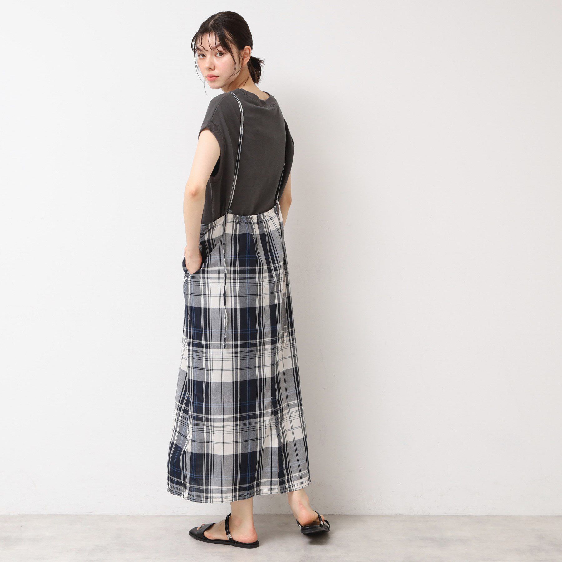 Dessin「【洗える】肩紐付きチェックスカート」|スカート|