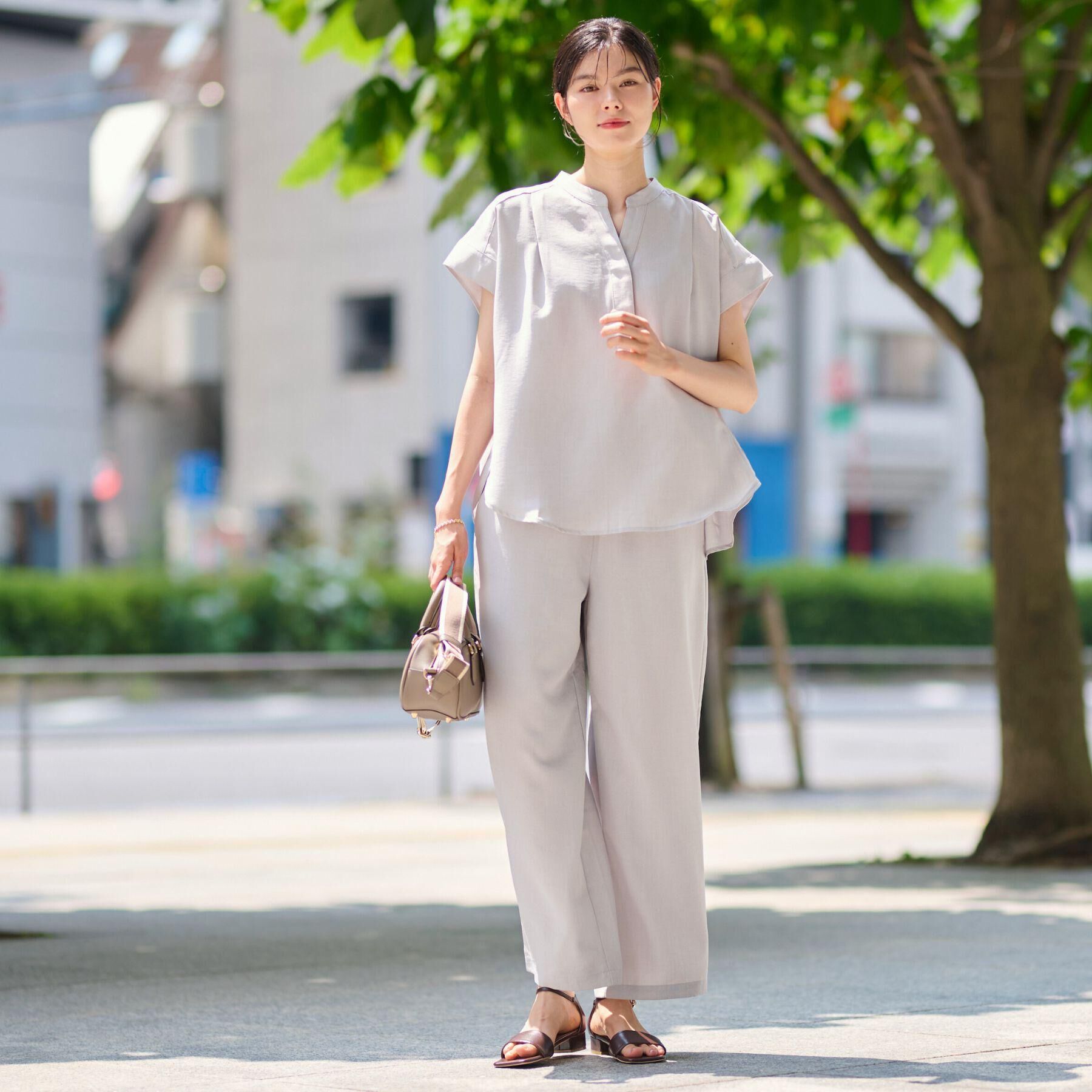 Dessin「【2点セット/ウエストゴム/洗える】スキッパ―シャツ＆ストレートパンツセット」|スーツ|