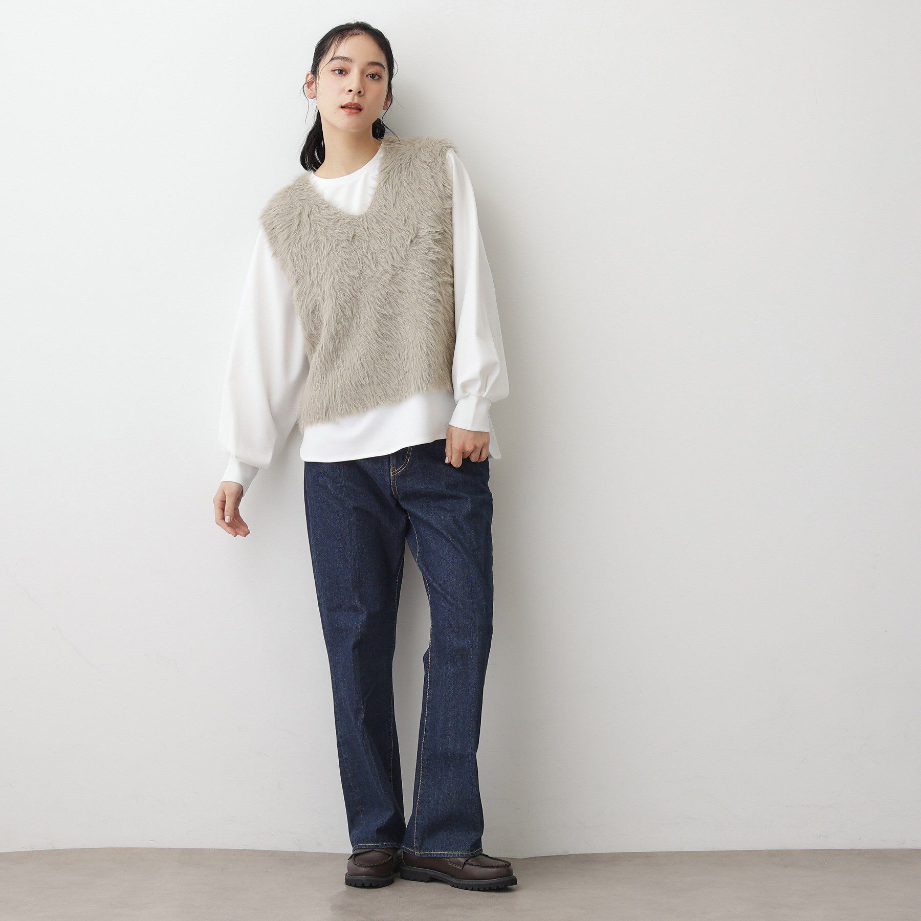 Dessin「【2点セット・洗える】シャギーベストニットワンピース」|スーツ|