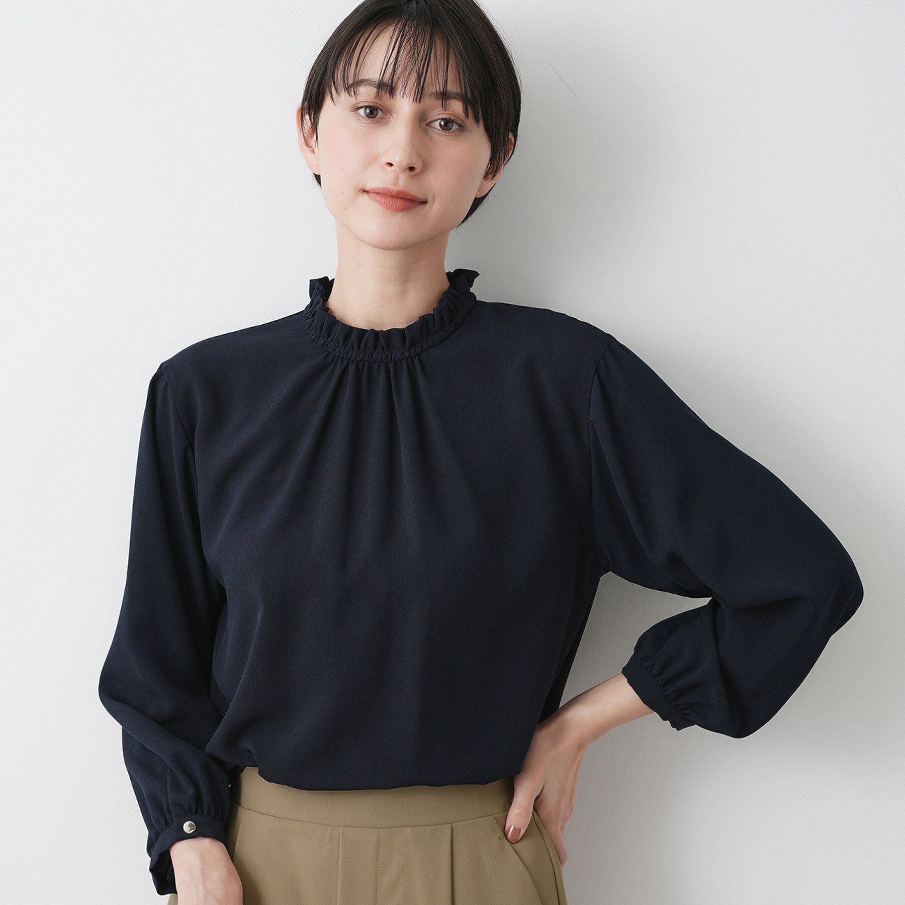 Dessin「【入卒/セレモニー/洗える】フリルネックジョーゼットブラウス」|シャツ・ブラウス|