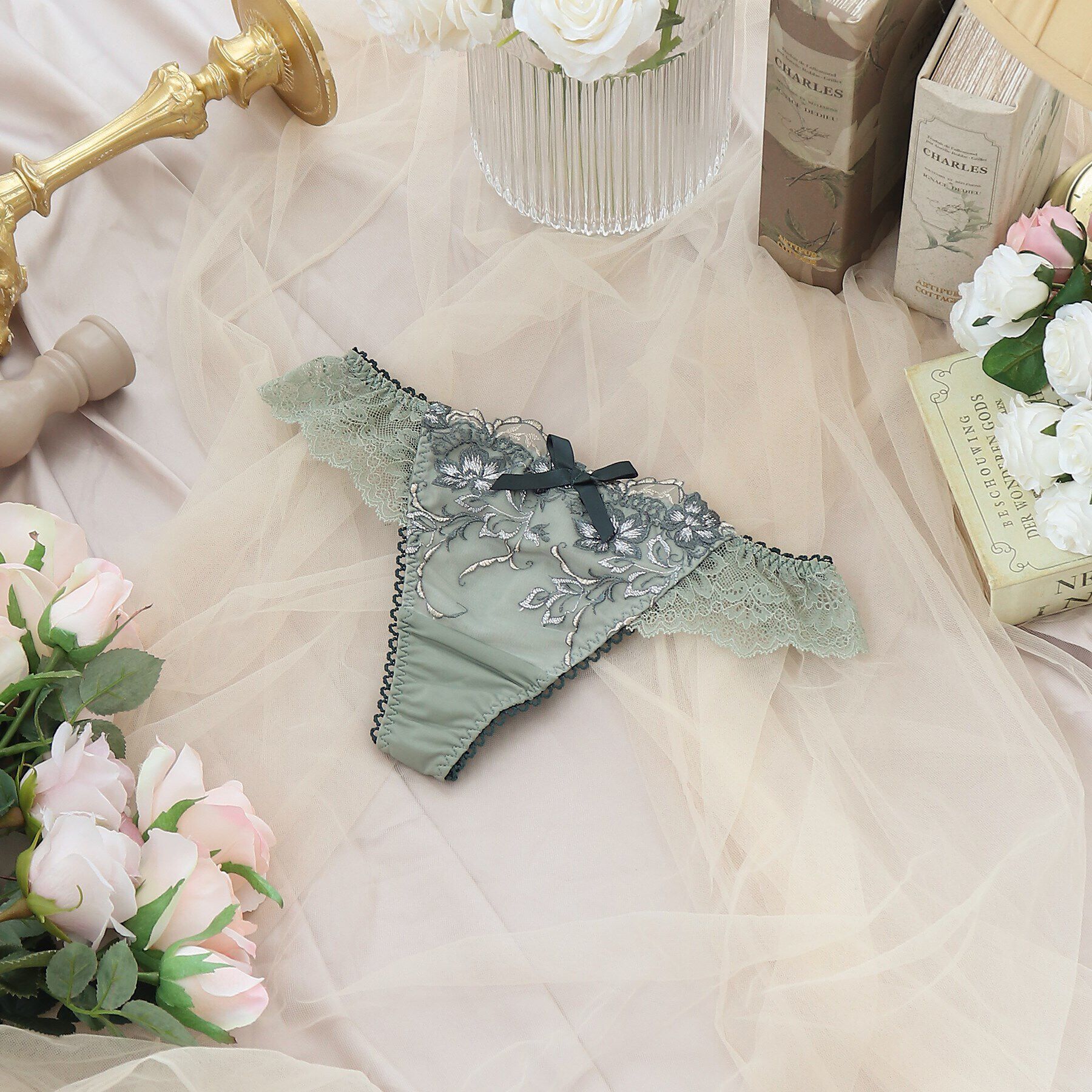 Risa Magli「マリカ Tバックショーツ」|インナー|グリーン(022)