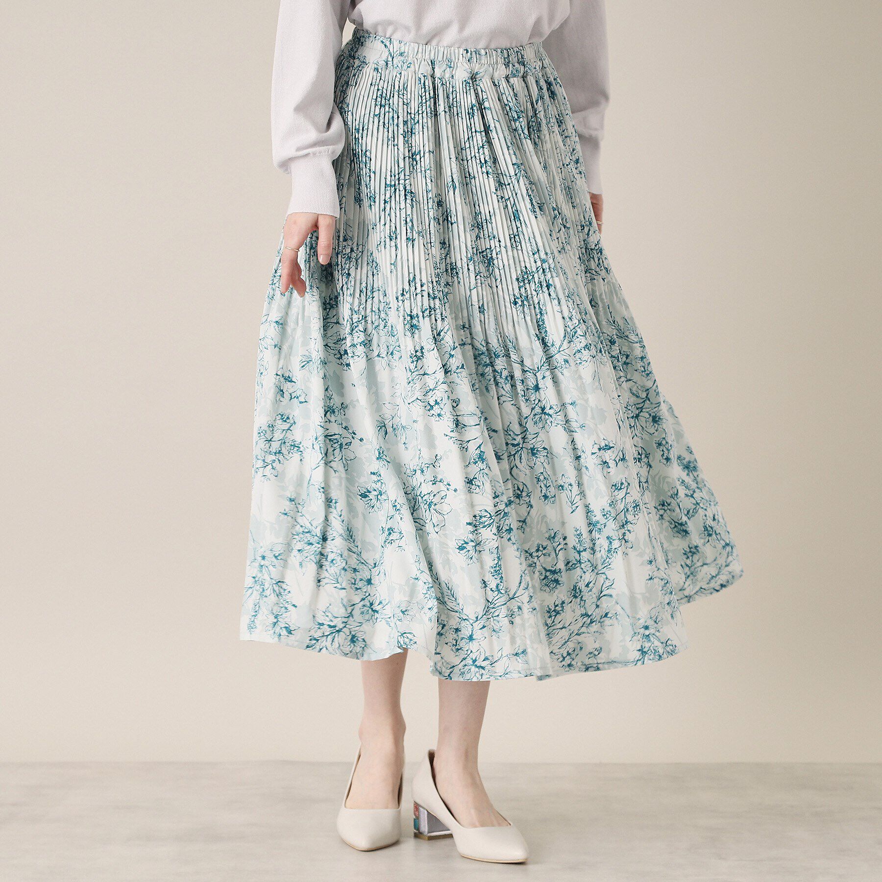 ITS&rsquo;DEMO「【通勤／手洗い可／ウエスト総ゴム】花柄プリーツスカート」|スカート|ミントグリーン(12