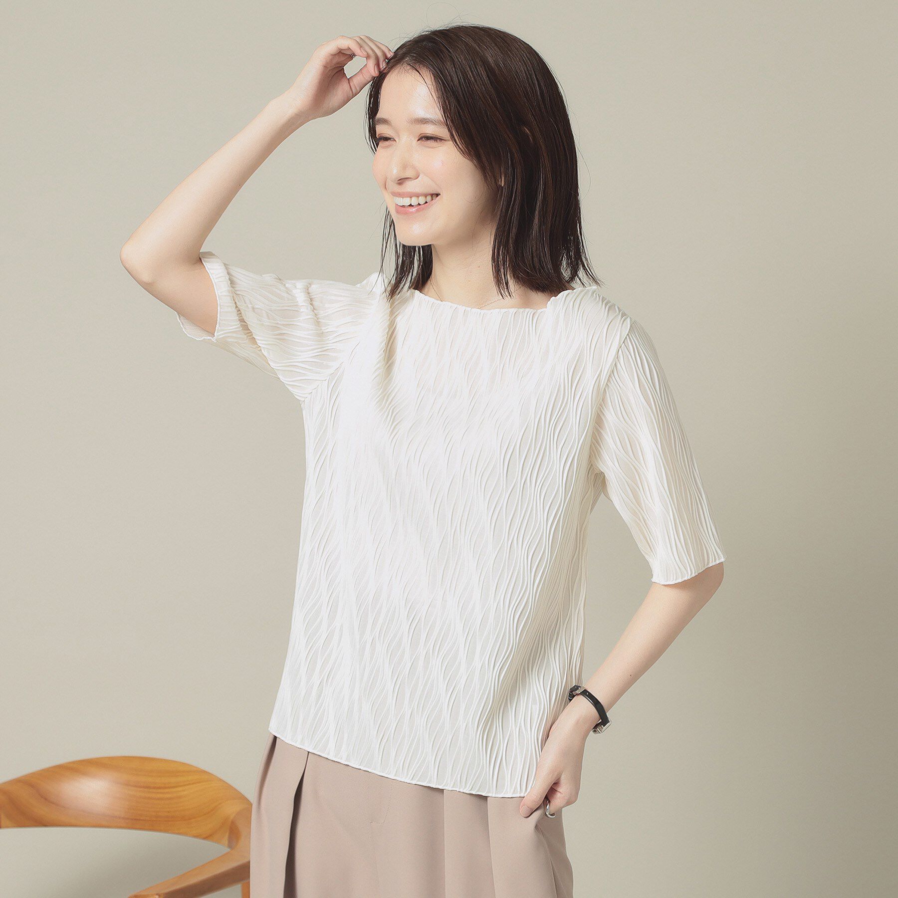 ITS&rsquo;DEMO「【洗濯機OK】ジャカード5分袖プルオーバー」|Tシャツ・カットソー|