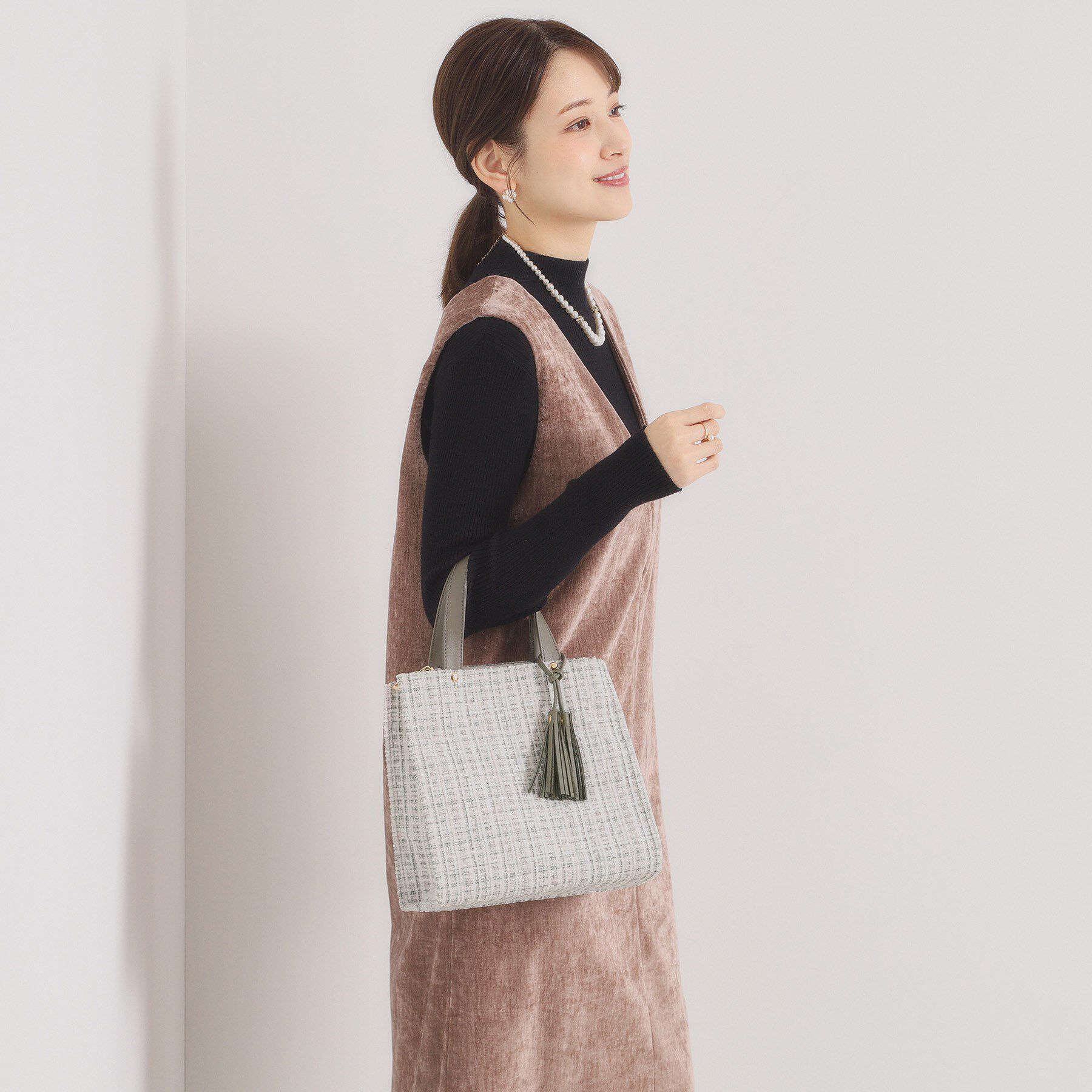ITS&rsquo;DEMO「ツイードタッセルミニトート」|ハンドバッグ|
