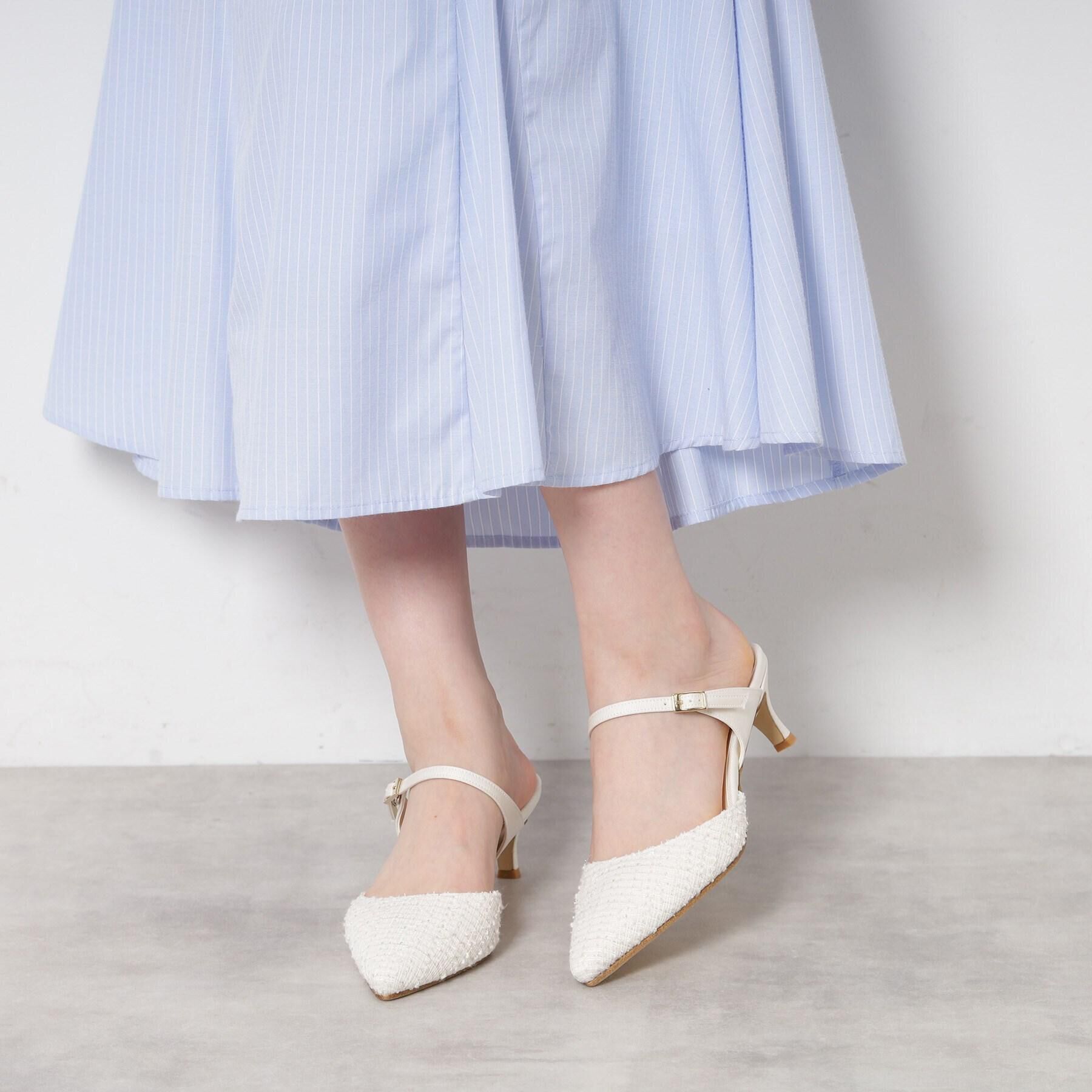 ESPERANZA「ポインテッドツイードミュール」|サンダル|ホワイト(301)