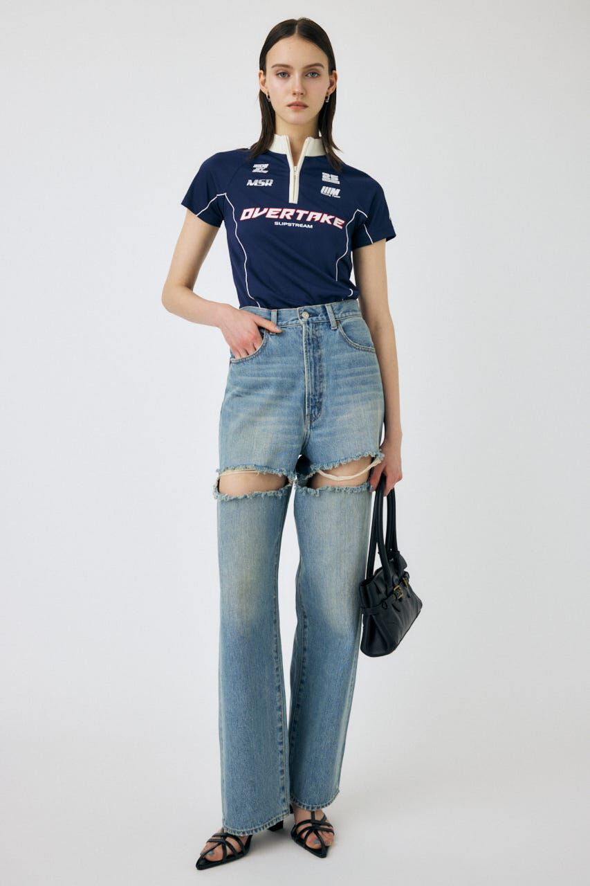 MOUSSY「CUT OUT LOOSE ストレートデニム」|デニム|